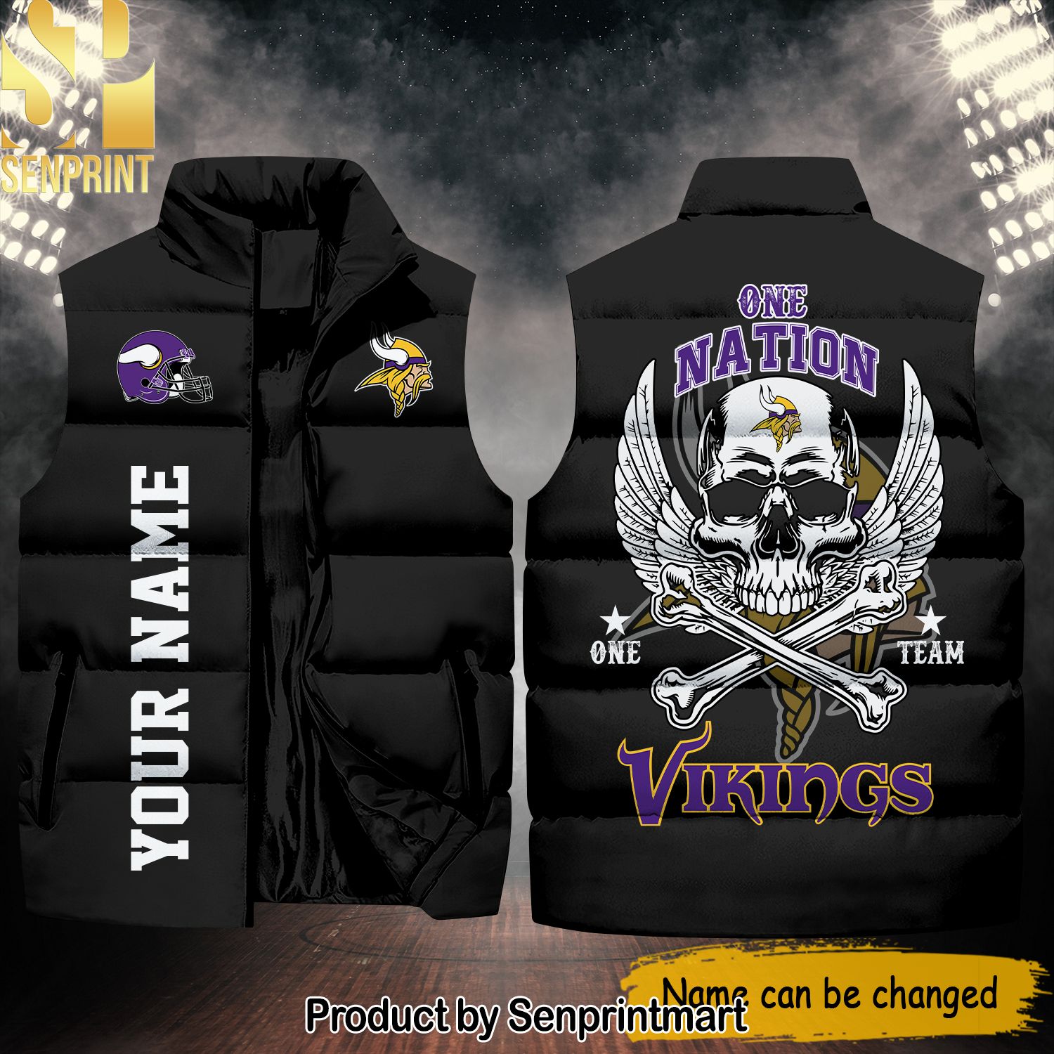National Football League Minnesota Vikings One Nation One Team Skull Best Outfit Sleeveless Jacket