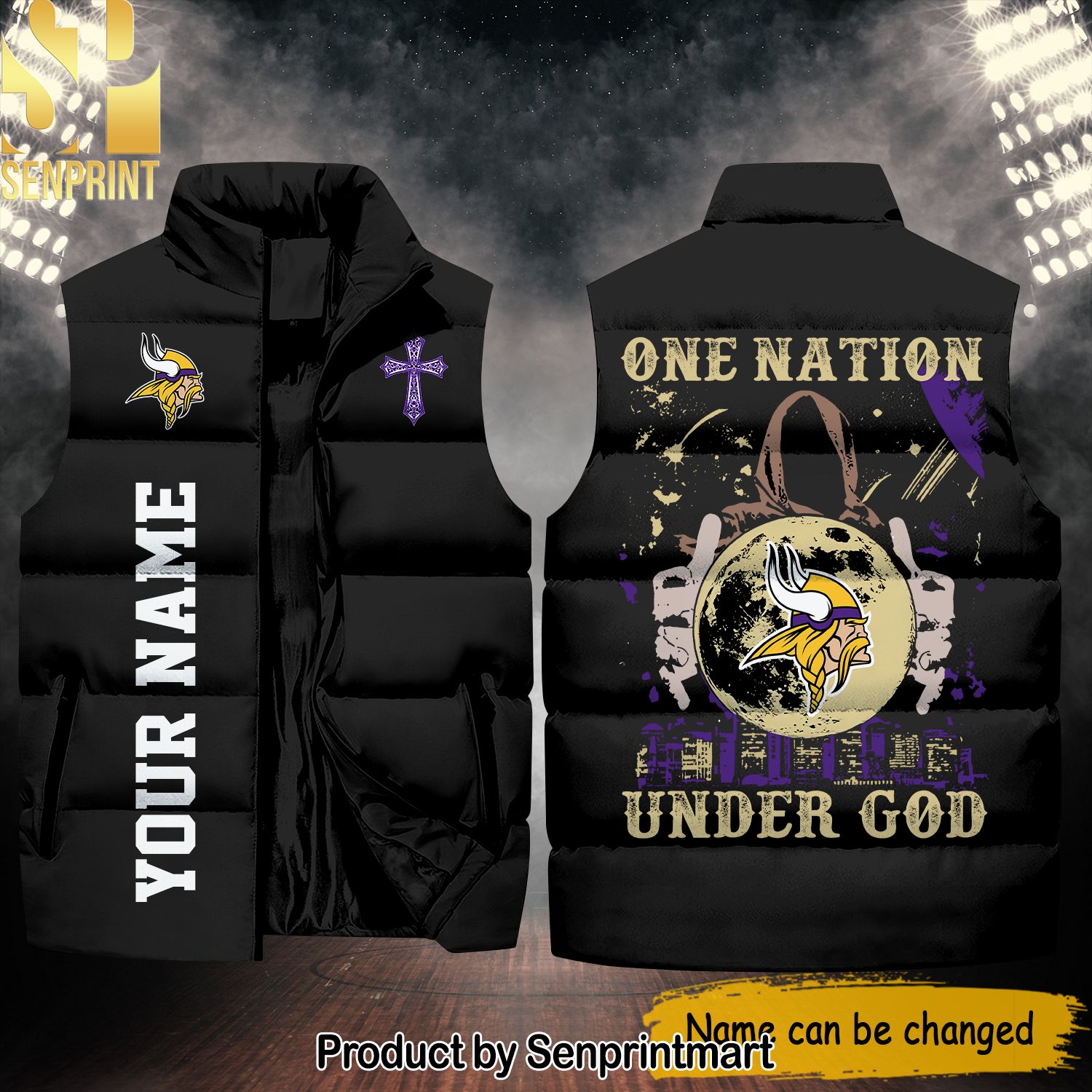 National Football League Minnesota Vikings One Nation Under God New Version Sleeveless Jacket