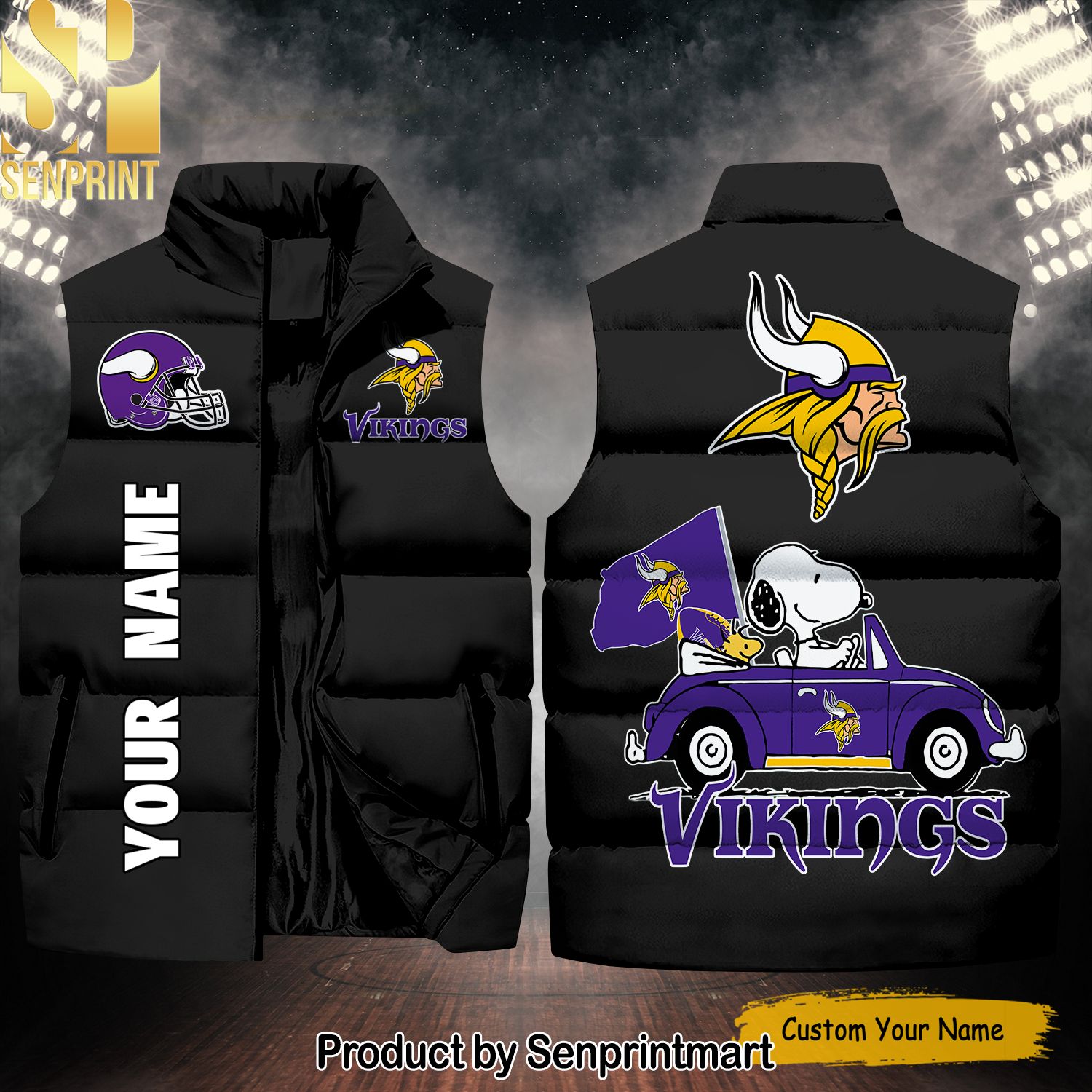 National Football League Minnesota Vikings Peanuts Snoopy High Fashion Sleeveless Jacket