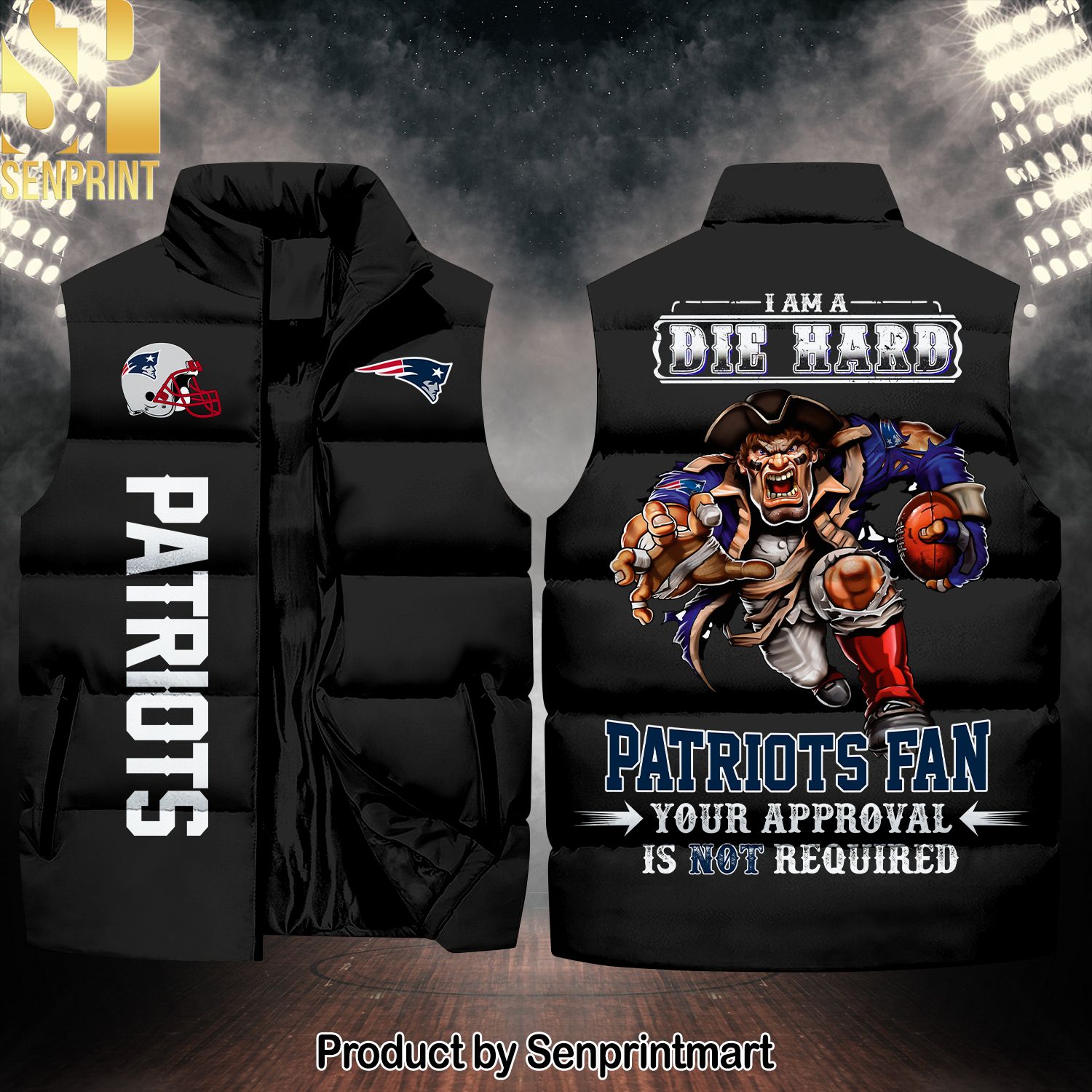 National Football League New England Patriots Die Hard Fan New Outfit Sleeveless Jacket