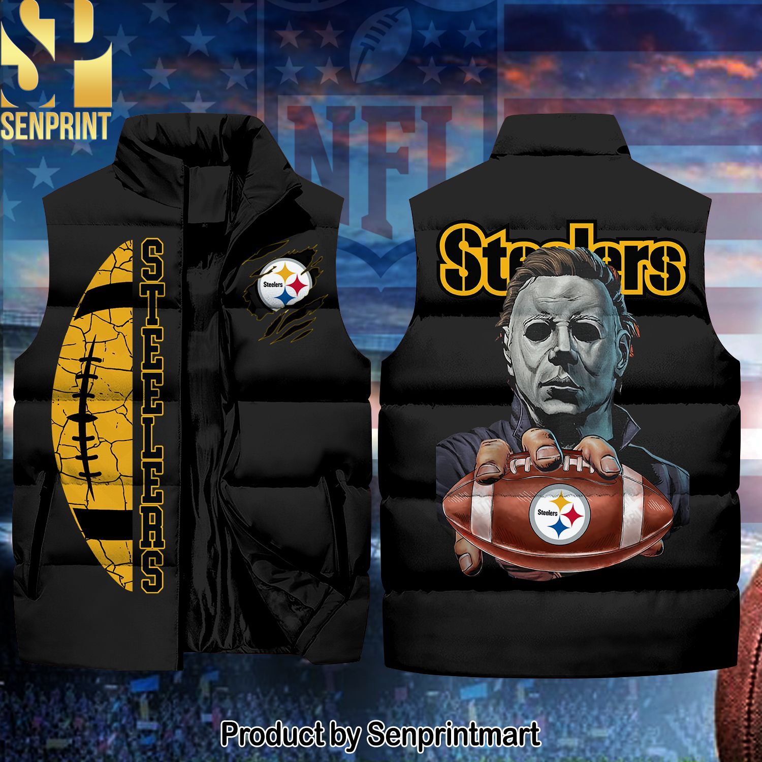 National Football League Pittsburgh Steelers Michaek Myers Horror Movie Hot Version Sleeveless Jacket