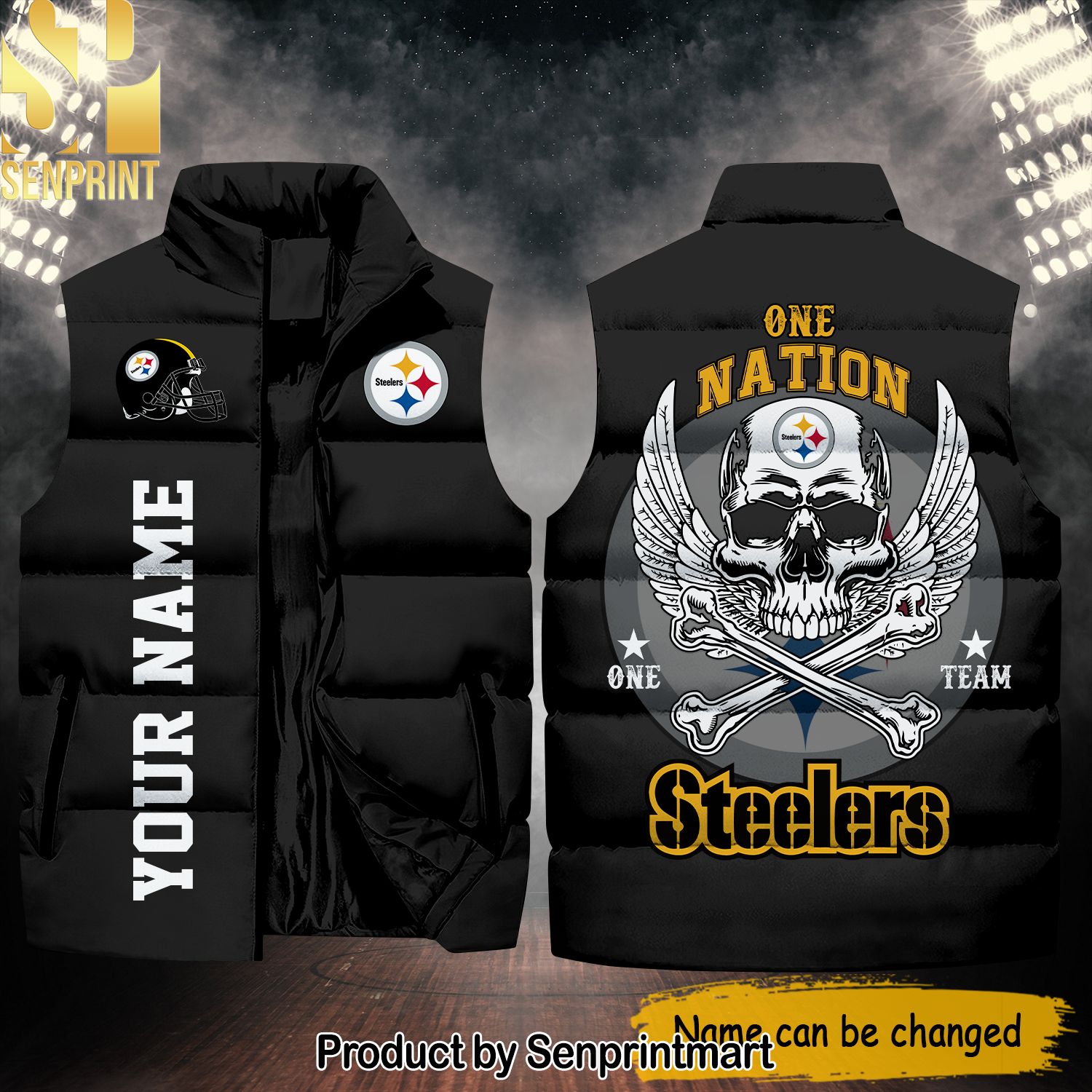 National Football League Pittsburgh Steelers One Nation One Team Skull Best Outfit Sleeveless Jacket