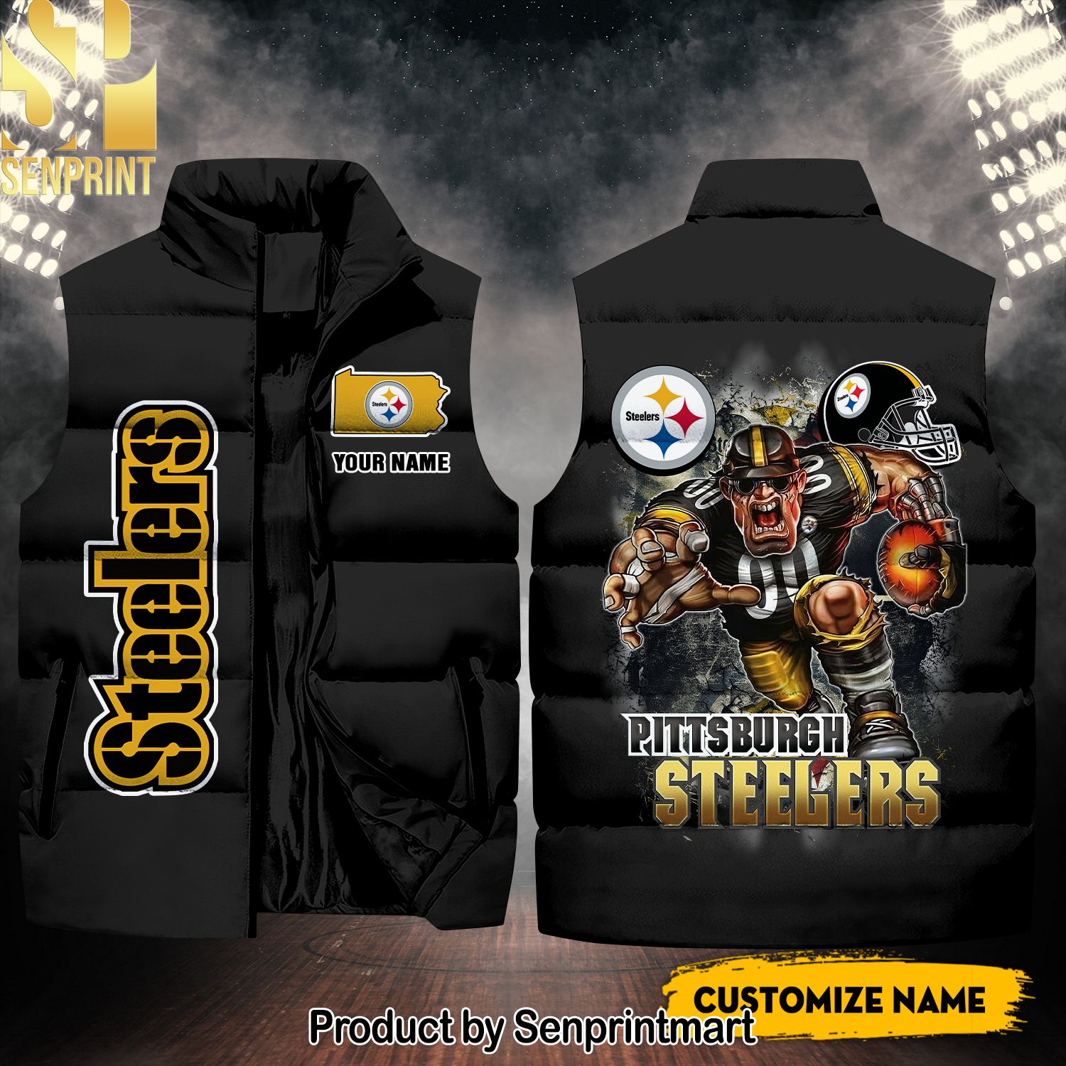 National Football League Pittsburgh Steelers Personalized Name High Fashion Sleeveless Jacket