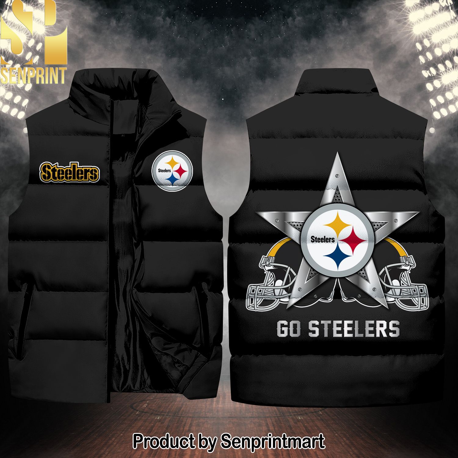 National Football League Pittsburgh Steelers Star Personalized Name Unisex Sleeveless Jacket