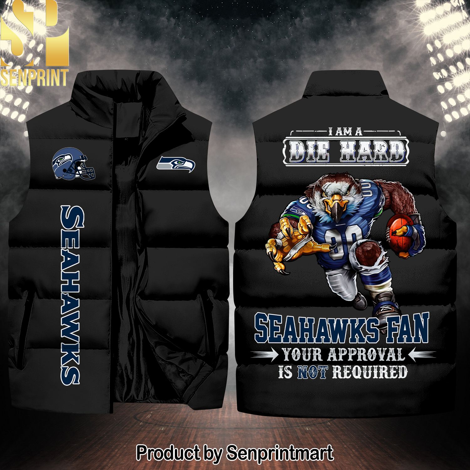 National Football League Seattle Seahawks Die Hard Fan High Fashion Sleeveless Jacket