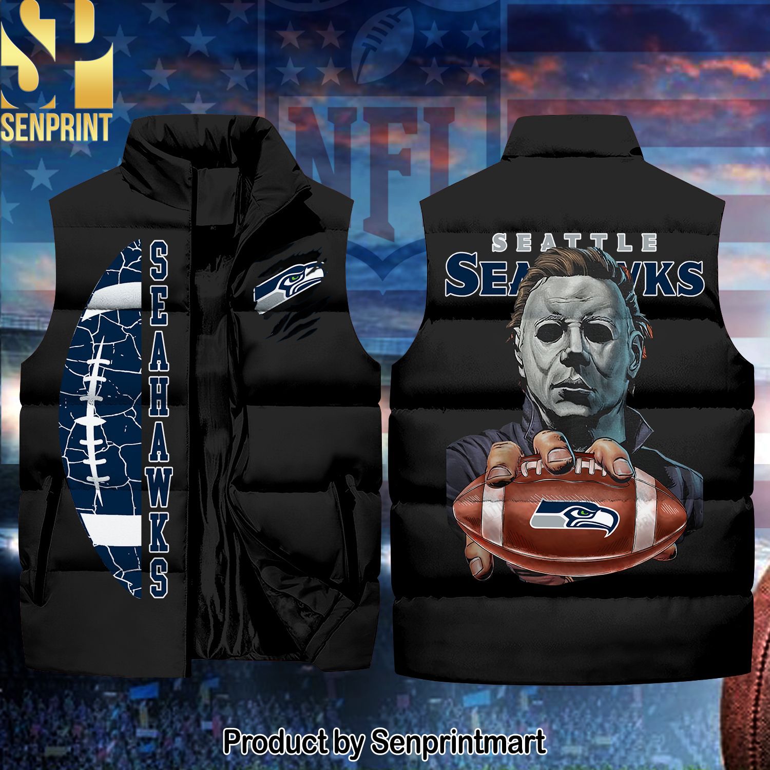 National Football League Seattle Seahawks Michaek Myers Horror Movie Cool Version Sleeveless Jacket