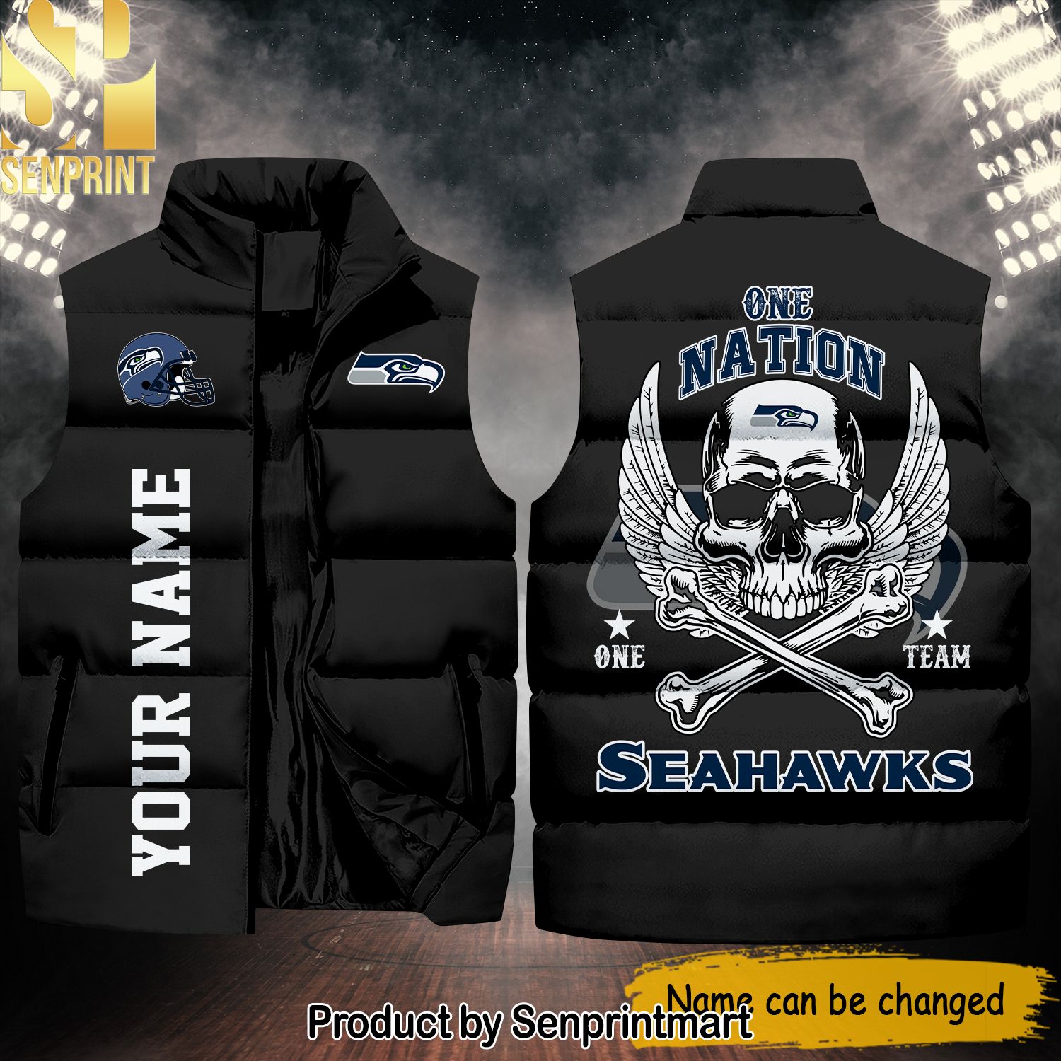 National Football League Seattle Seahawks One Nation One Team Skull Hot Version Sleeveless Jacket