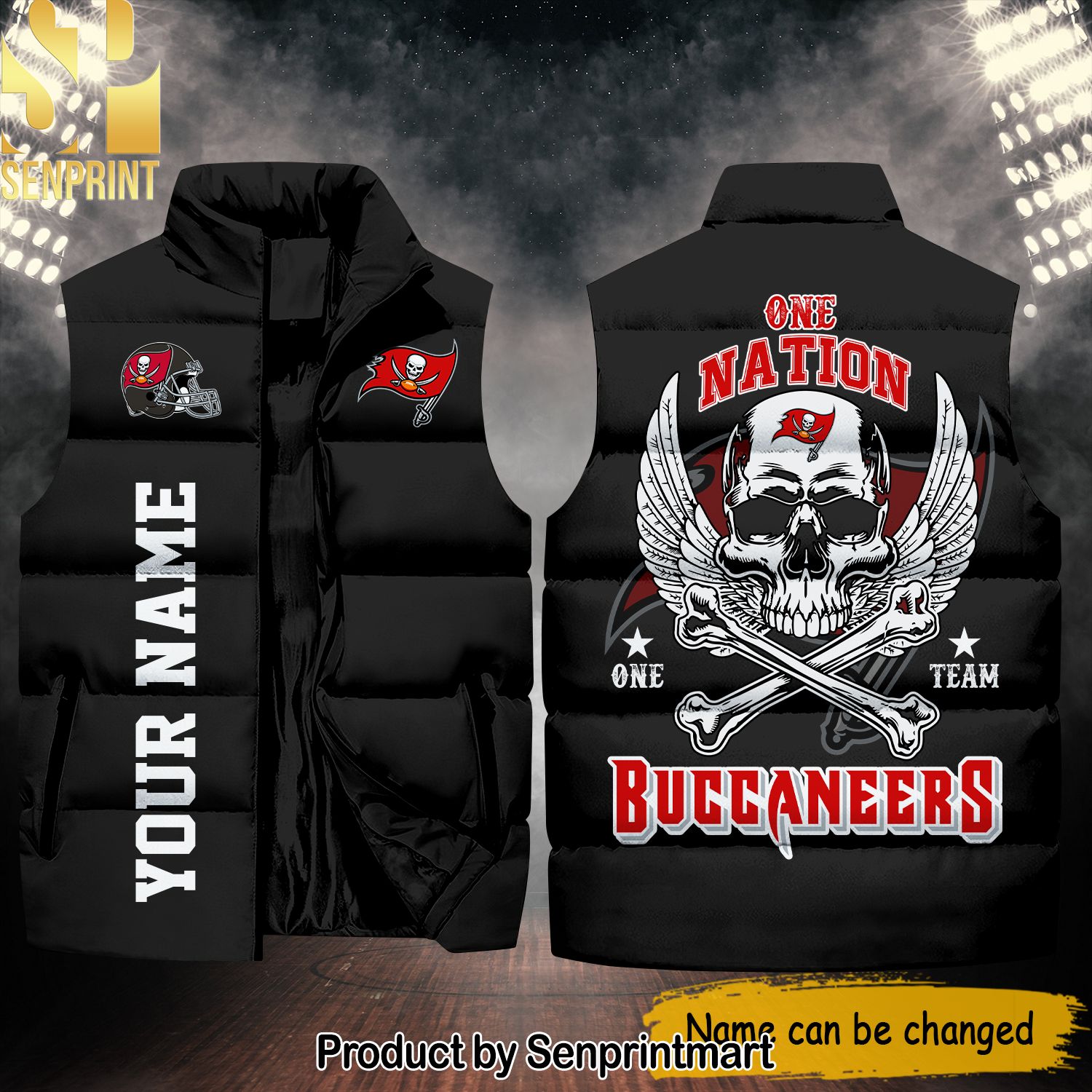 National Football League Tampa Bay Buccaneers One Nation One Team Skull High Fashion Sleeveless Jacket
