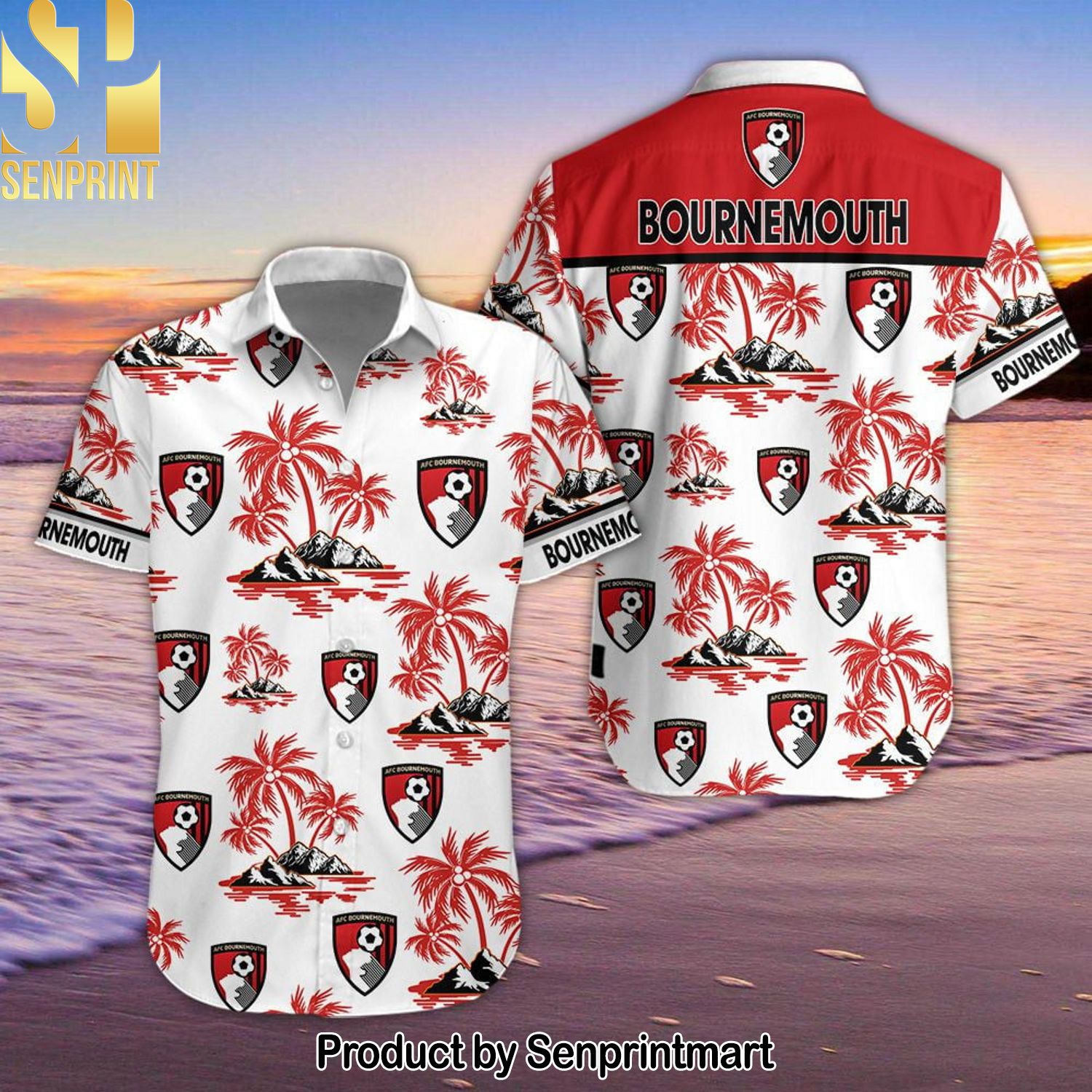 AFC Bournemouth Full Printing Unisex Hawaiian Print Aloha Button Down Short Sleeve Shirt