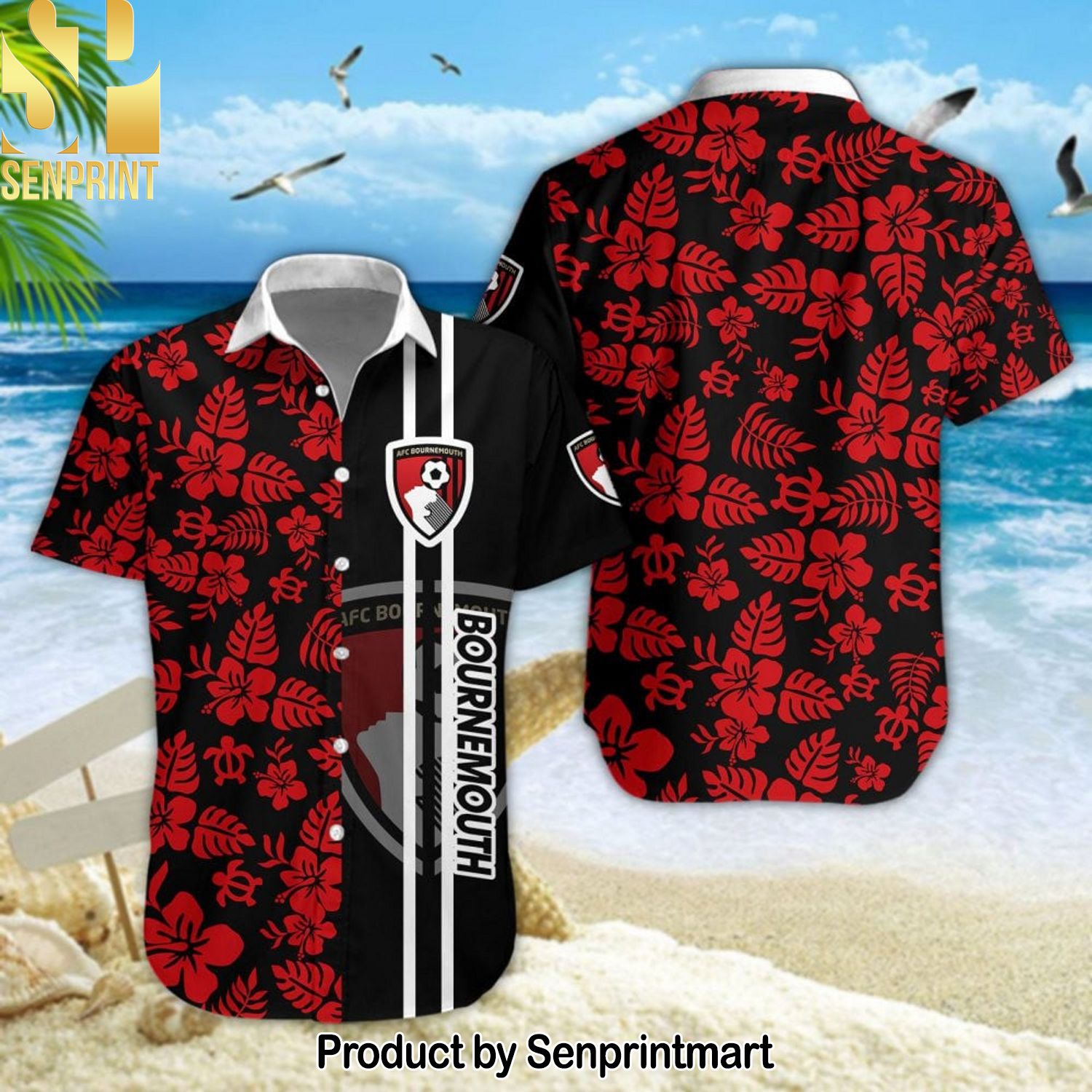 AFC Bournemouth Hypebeast Fashion Hawaiian Print Aloha Button Down Short Sleeve Shirt
