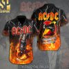 AC DC Rock Band All Over Printed Classic Hawaiian Print Aloha Button Down Short Sleeve Shirt