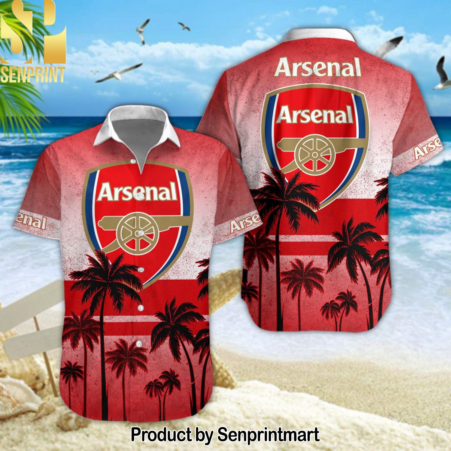 Arsenal Football Club 3D All Over Printed Hawaiian Print Aloha Button Down Short Sleeve Shirt
