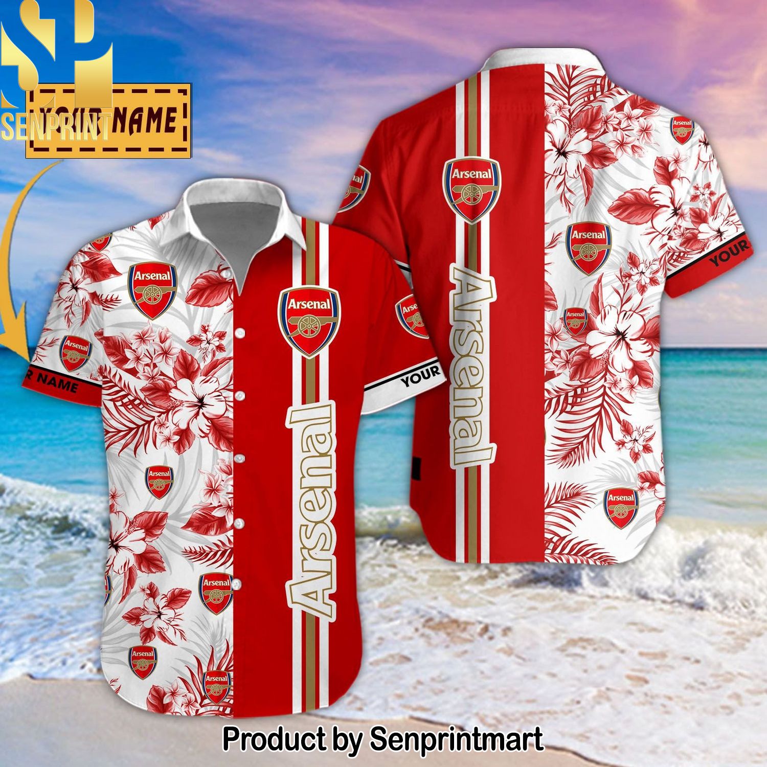 Arsenal Football Club Personalized For Fans Hawaiian Print Aloha Button Down Short Sleeve Shirt