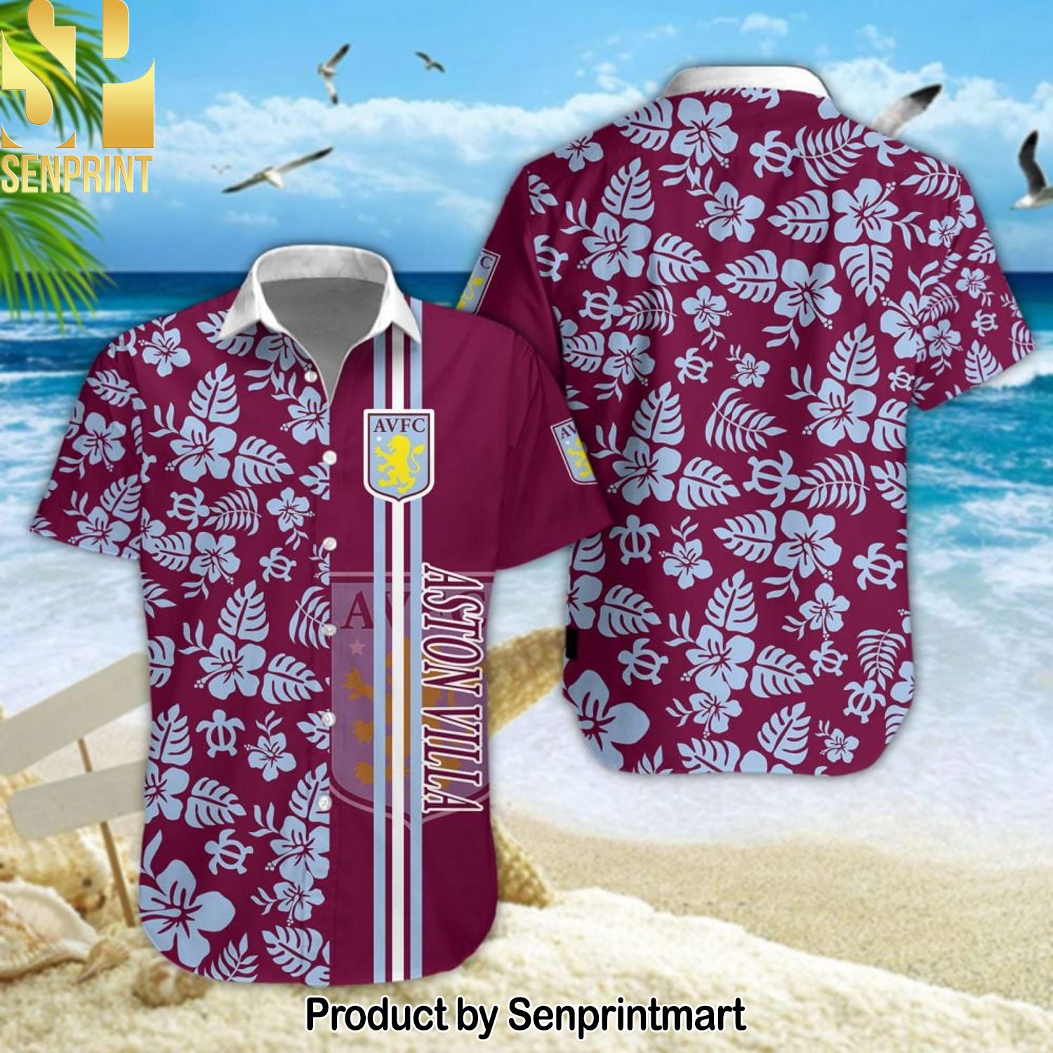 Aston Villa Football Club For Fans Full Printed 3D Hawaiian Print Aloha Button Down Short Sleeve Shirt