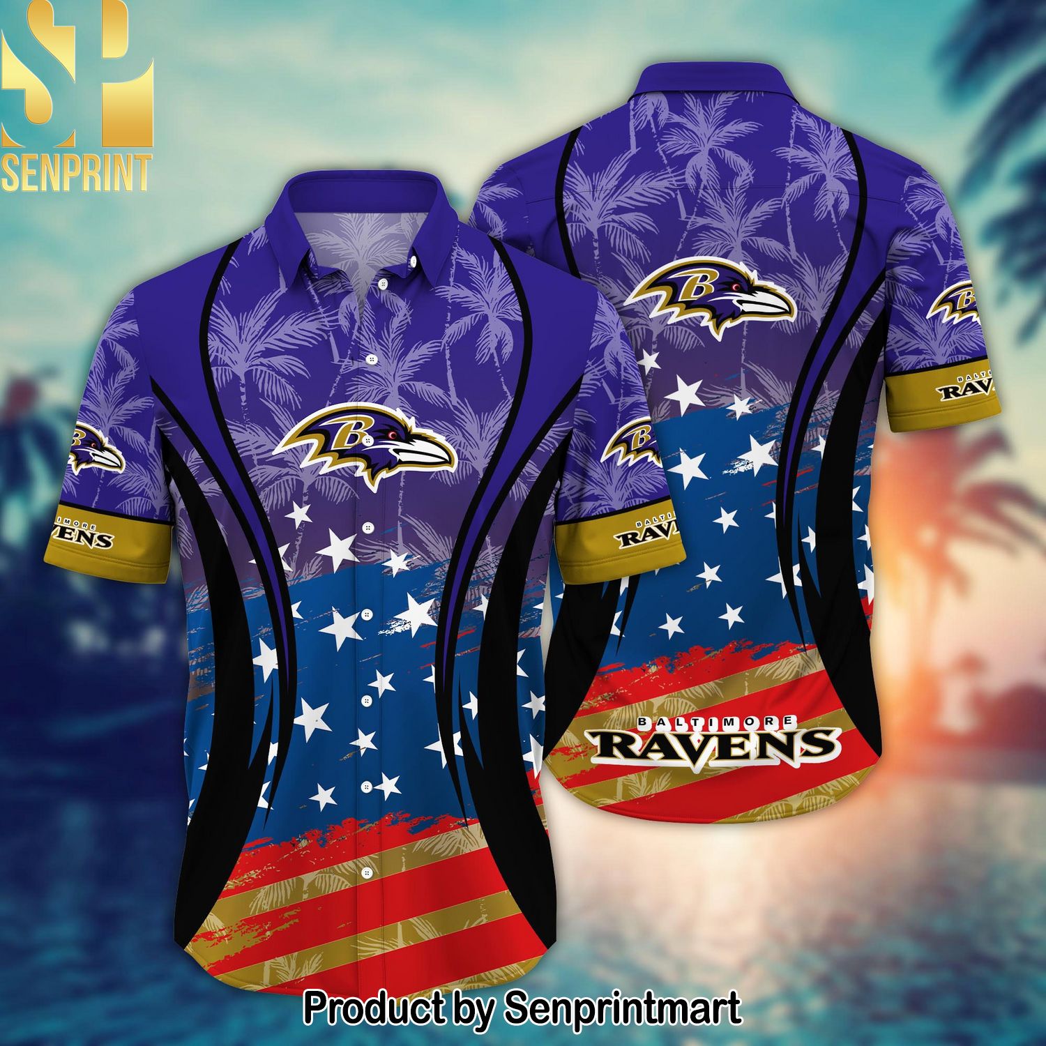 Baltimore Ravens National Football League Summer 4th Of July USA Flag For Fans All Over Print Hawaiian Shirt