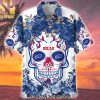 Bengals NFL Flower Skull Classic Full Printed Hawaiian Print Aloha Button Down Short Sleeve Shirt