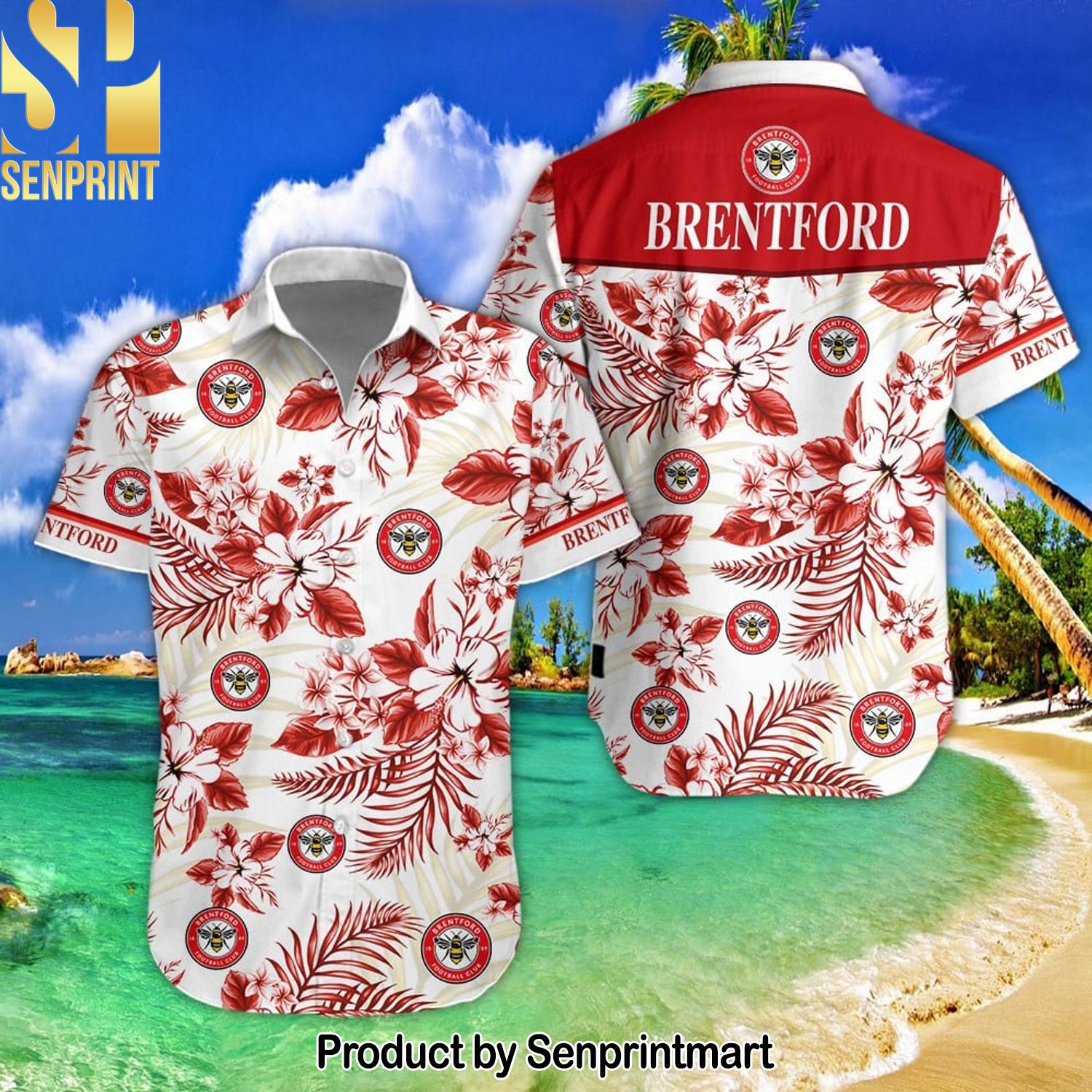 Brentford FC Full Print Unisex Hawaiian Print Aloha Button Down Short Sleeve Shirt