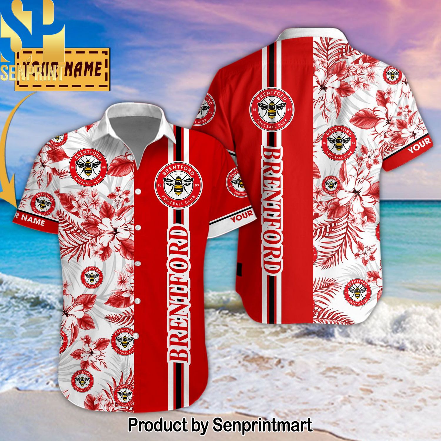 Brentford FC Personalized Full Printing Unisex Hawaiian Print Aloha Button Down Short Sleeve Shirt