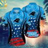Caronila NFL Carolina PanthersFlower Skull New Outfit Full Printed Hawaiian Print Aloha Button Down Short Sleeve Shirt