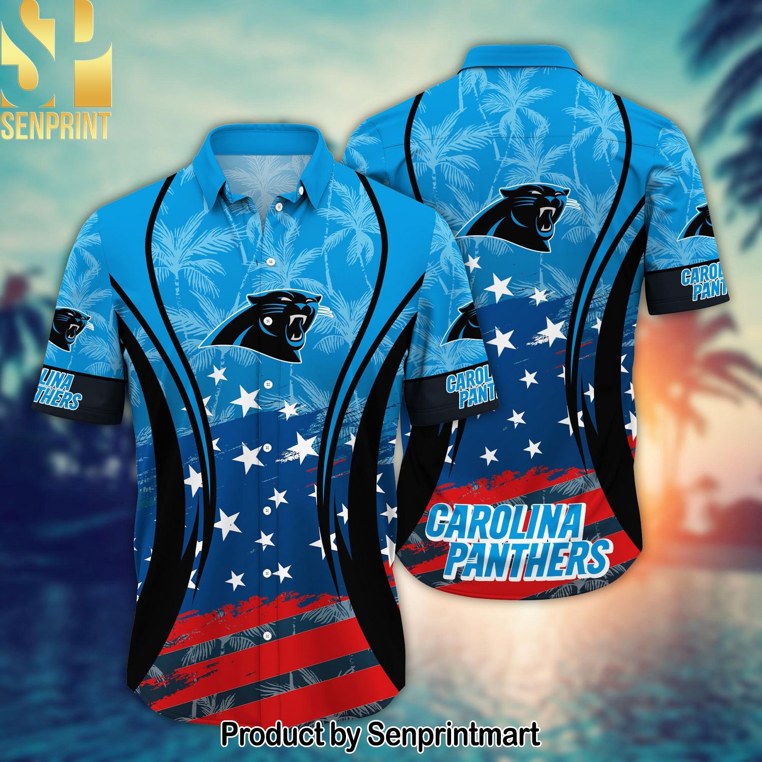 Carolina Panthers National Football League Summer 4th Of July USA Flag For Sport Fan All Over Print Hawaiian Shirt