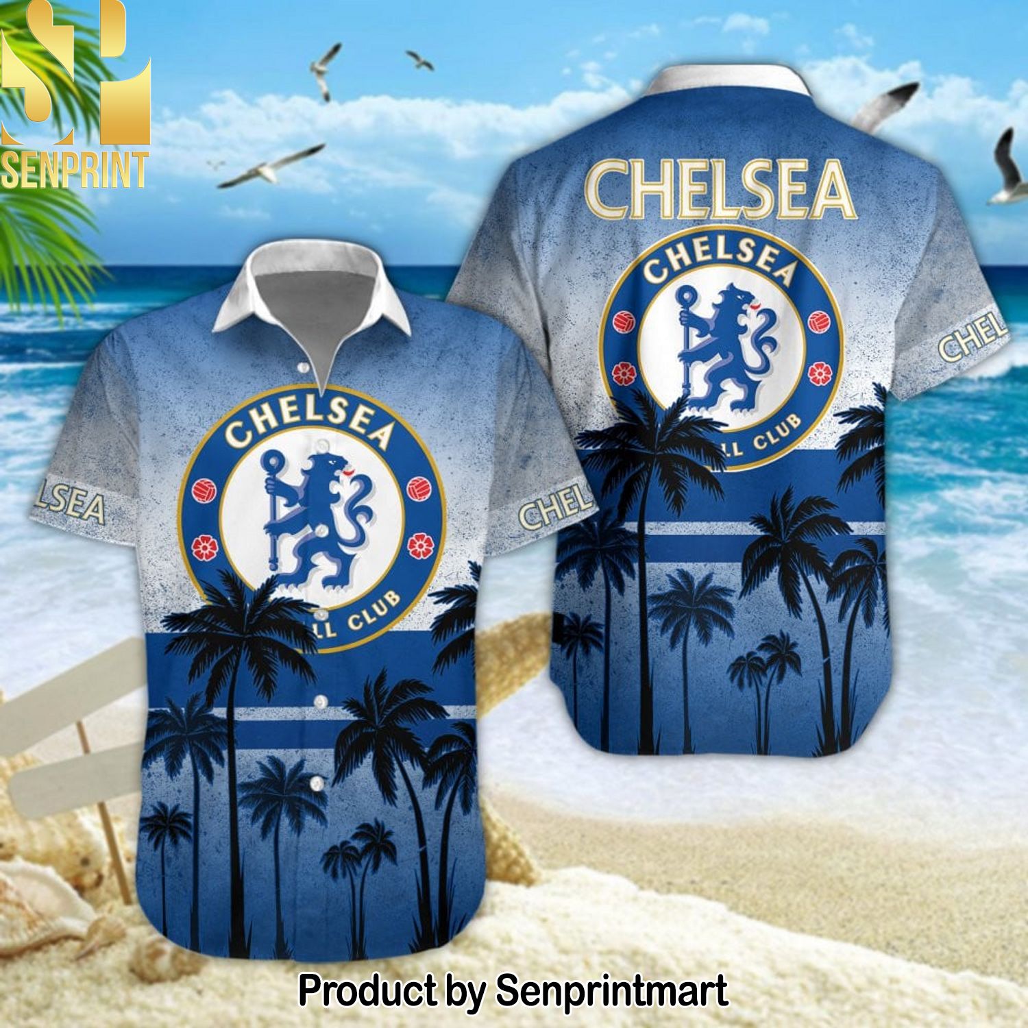 Chelsea Football Club New Outfit Hawaiian Print Aloha Button Down Short Sleeve Shirt