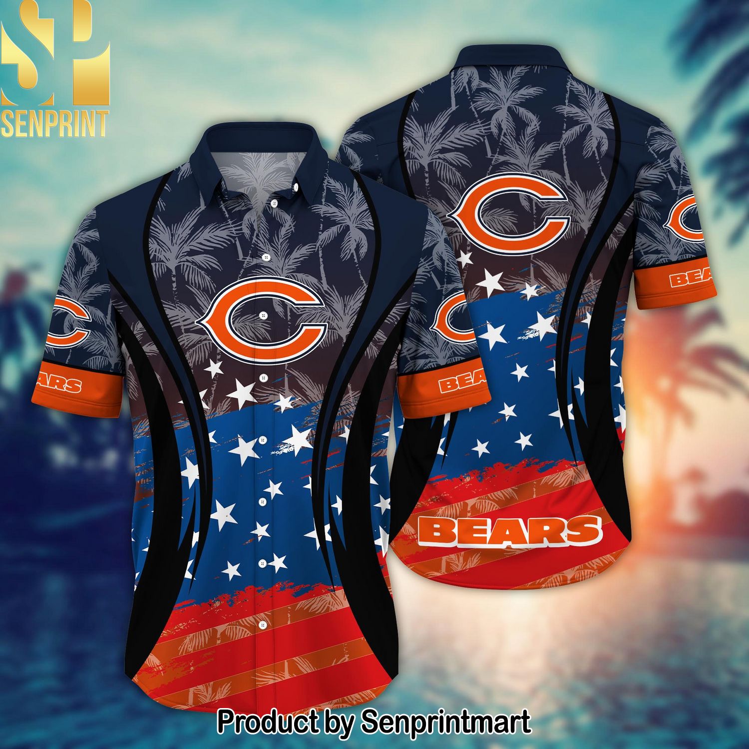 Chicago Bears National Football League Summer 4th Of July USA Flag For Sport Fans 3D Hawaiian Shirt