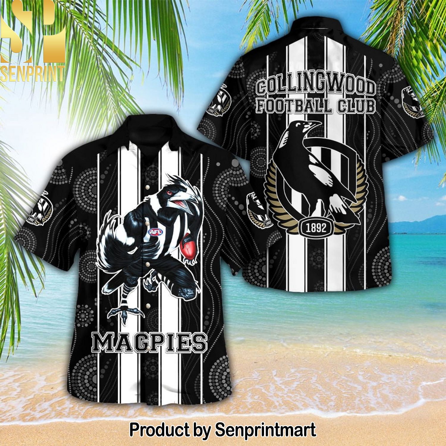 Collingwood FC All Over Printed 3D Hawaiian Print Aloha Button Down Short Sleeve Shirt