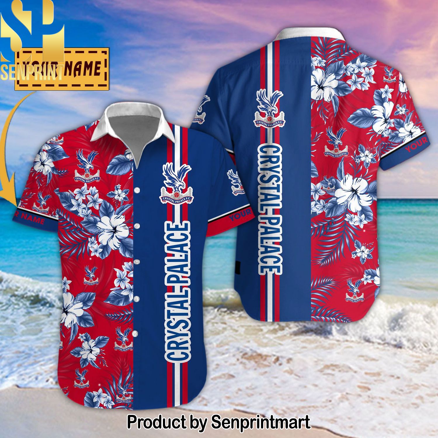 Crystal Palace Football Club Personalized All Over Print Hawaiian Print Aloha Button Down Short Sleeve Shirt