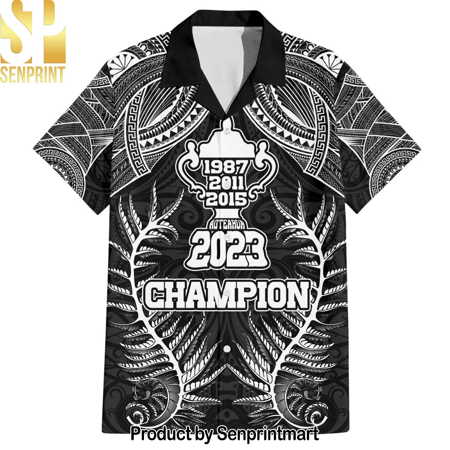 Custom New Zealand Rugby Aotearoa Champion Cup History with Silver Fern Hot Outfit All Over Print Hawaiian Print Aloha Button Down Short Sleeve Shirt