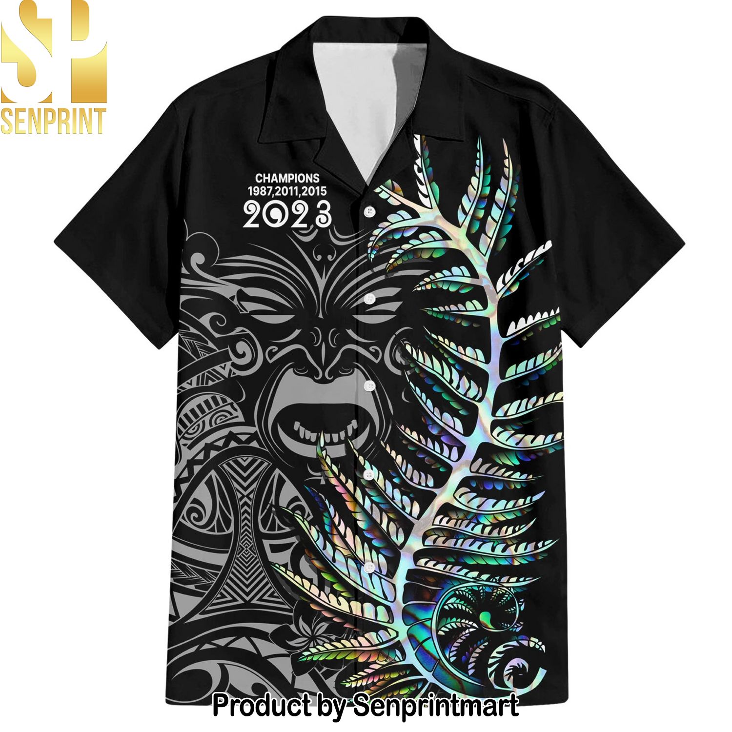 Custom New Zealand Rugby NZ Black Fern Champions History With Papua Shell Classic Full Printing Hawaiian Print Aloha Button Down Short Sleeve Shirt