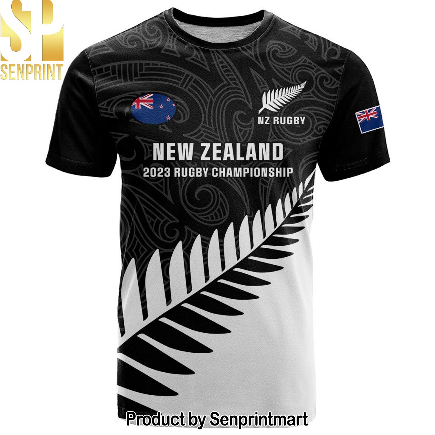 Custom New Zealand Silver Fern Rugby All Black Go Champions Maori Pattern Unisex Full Printed Hawaiian Print Aloha Button Down Short Sleeve Shirt