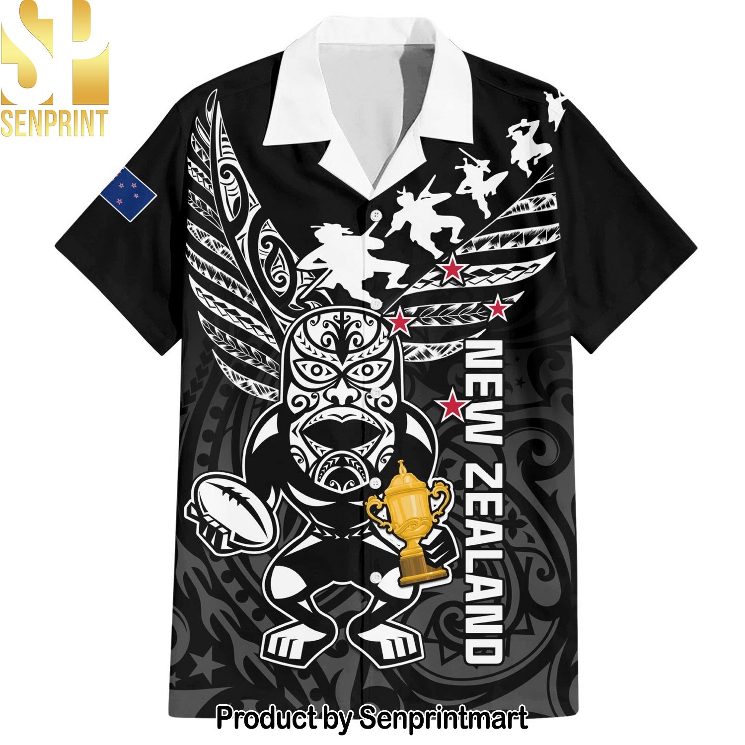 Custom New Zealand Silver Fern Rugby Aotearoa Champion World Cup Full Printing 3D Hawaiian Print Aloha Button Down Short Sleeve Shirt