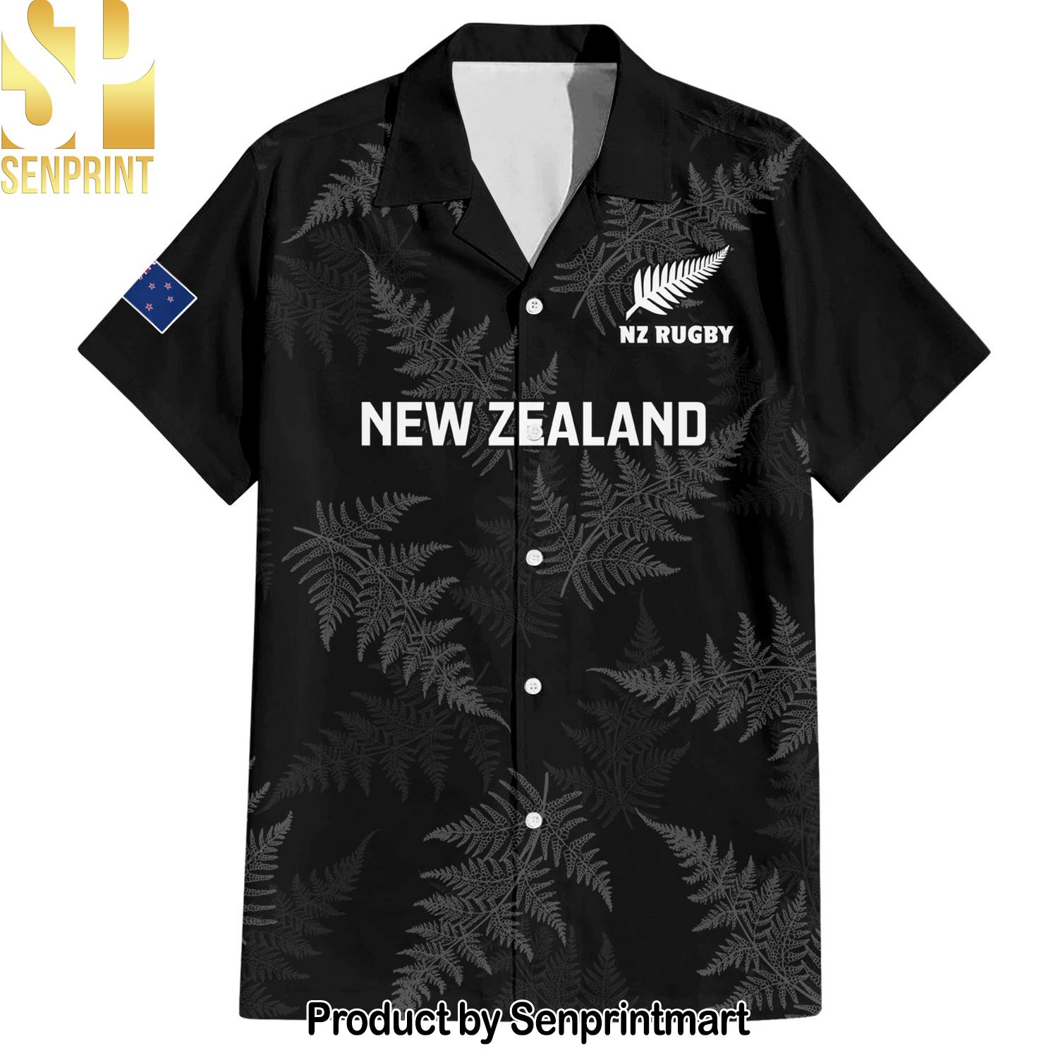 Custom New Zealand Silver Fern Rugby Go Aotearoa Champions World Cup Unisex Full Print Hawaiian Print Aloha Button Down Short Sleeve Shirt