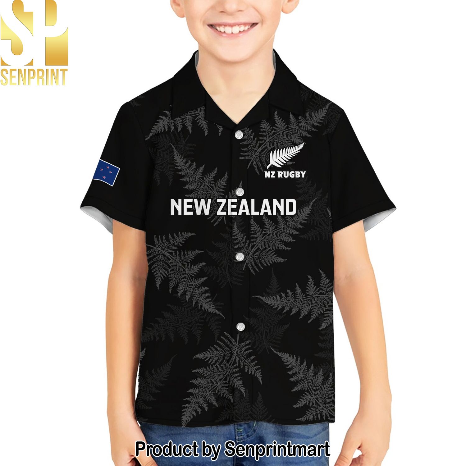 Custom New Zealand Silver Fern Rugby Go Aotearoa Champions World Cup Unisex Full Printing Hawaiian Print Aloha Button Down Short Sleeve Shirt