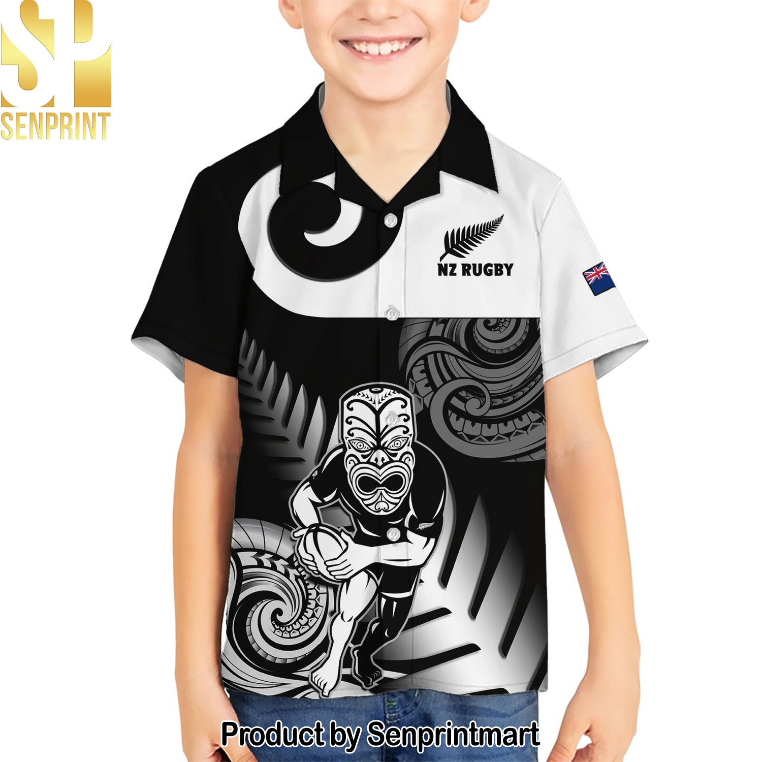 Custom New Zealand Silver Fern Rugby Go Champions NZ All Black Maori Koru Hot Version Hawaiian Print Aloha Button Down Short Sleeve Shirt