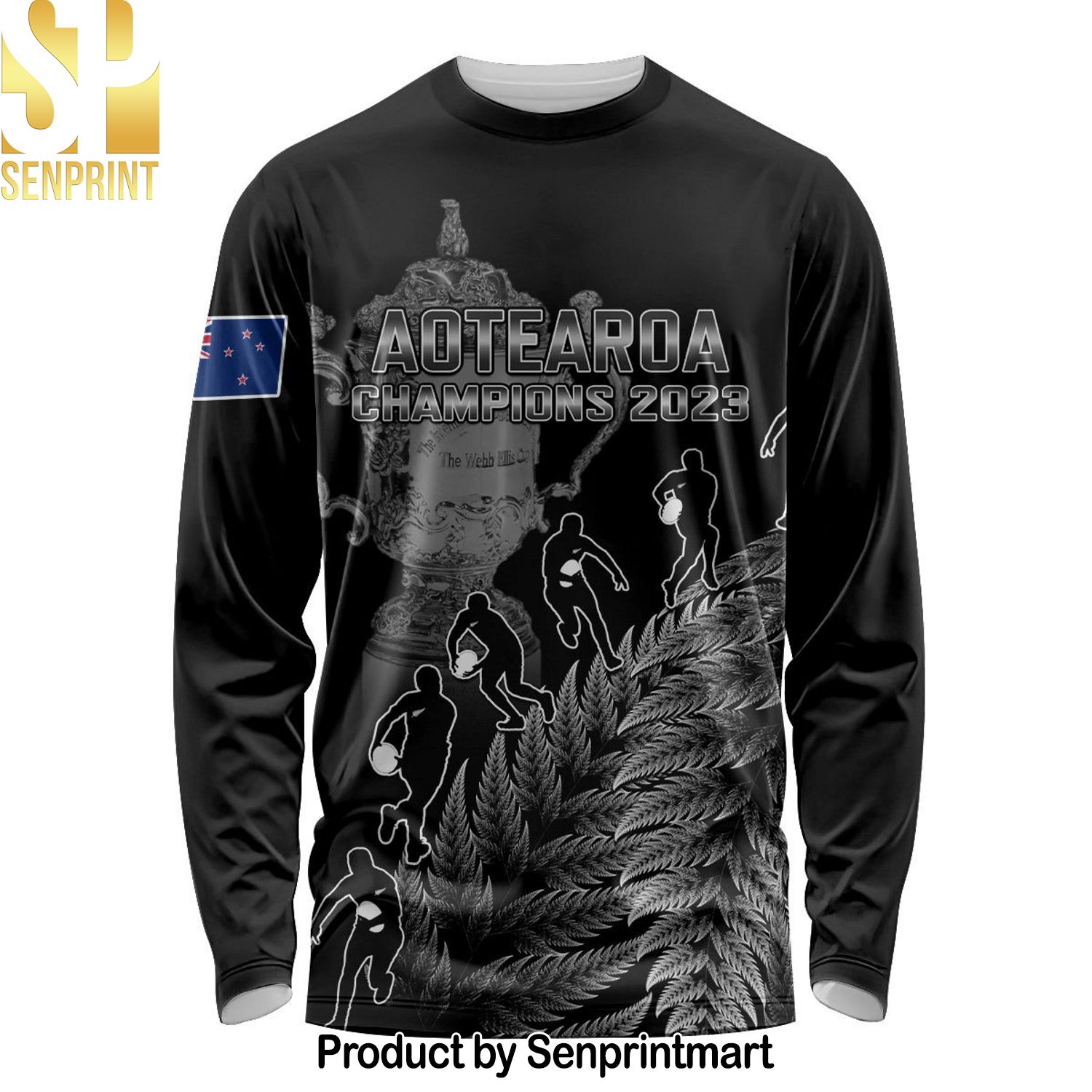 Custom New Zealand Silver Fern Rugby Long Sleeve All Black Go Champions With Trophy Proud Full Printing 3D Hawaiian Print Aloha Button Down Short Sleeve Shirt