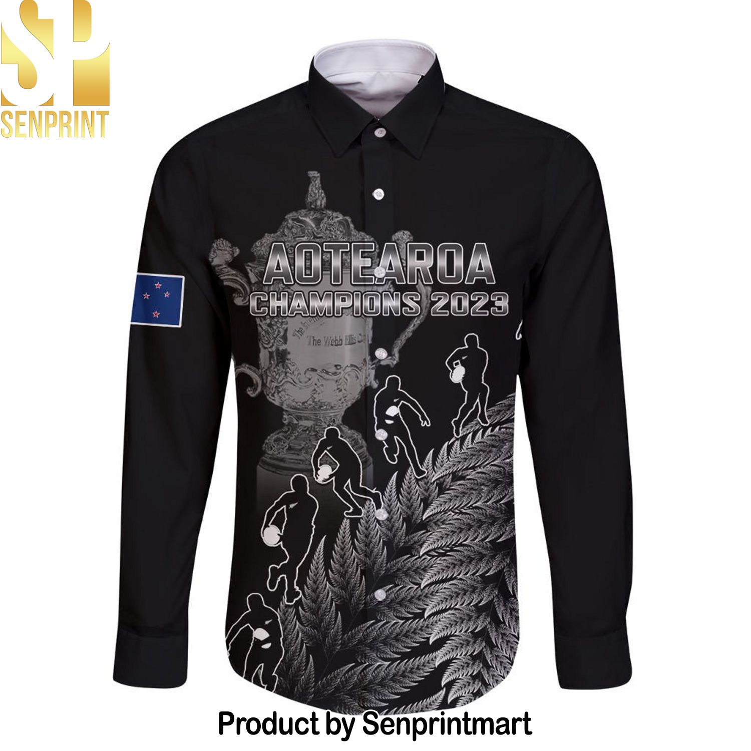 Custom New Zealand Silver Fern Rugby Long Sleeve All Black Go Champions With Trophy Proud Full Printing Classic Hawaiian Print Aloha Button Down Short Sleeve Shirt