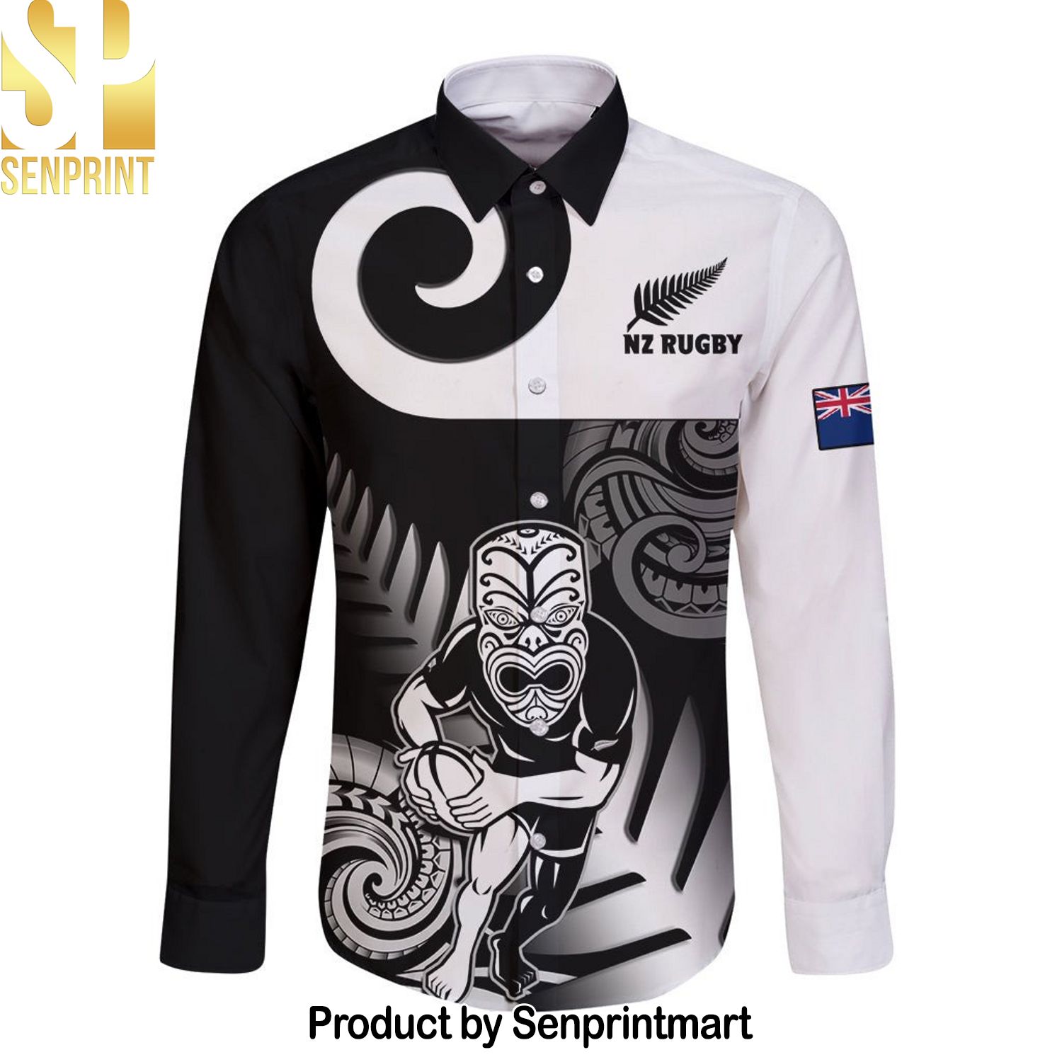 Custom New Zealand Silver Fern Rugby Long Sleeve Go Champions NZ All Black Maori Koru Street Style All Over Print Hawaiian Print Aloha Button Down Short Sleeve Shirt