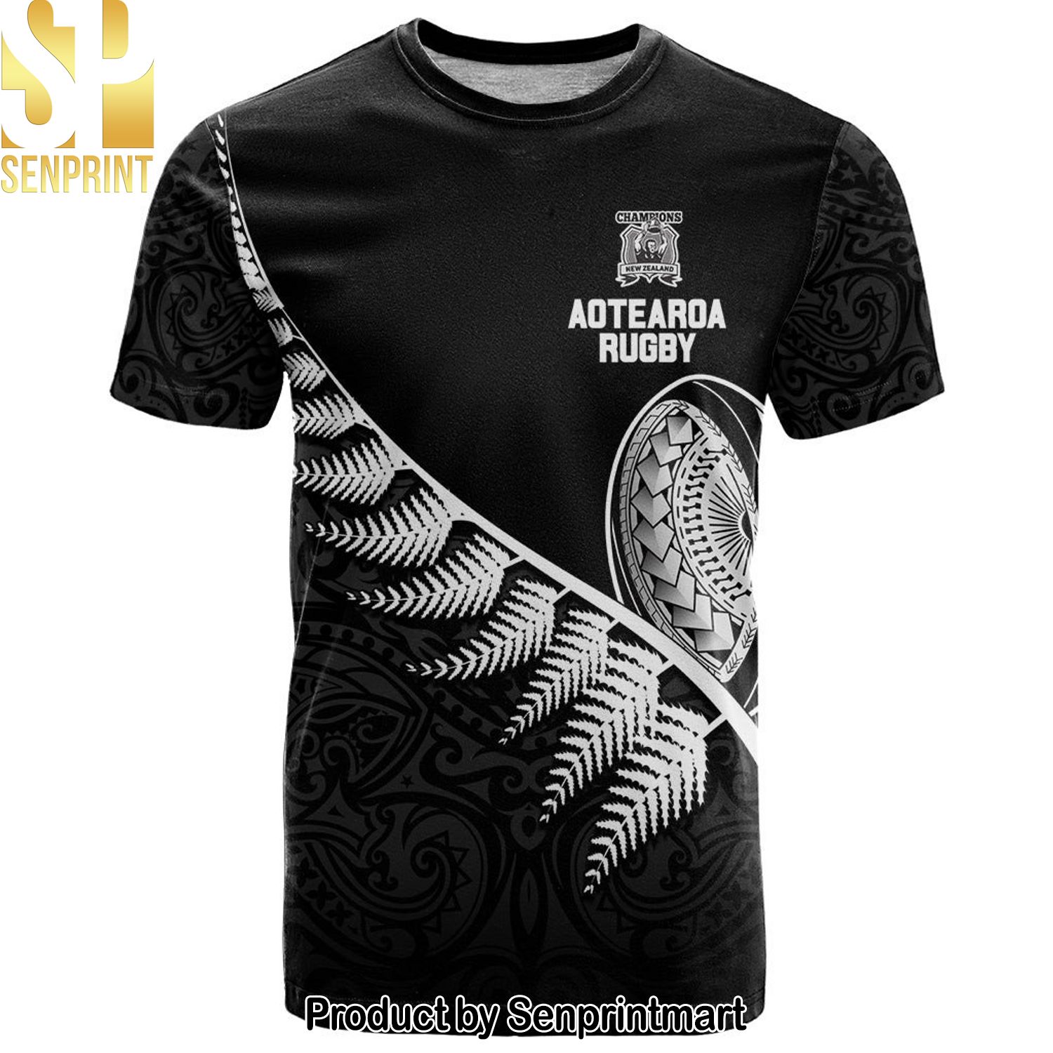 Custom New Zealand World Cup Aotearoa Champion Rugby with Silver Fern Maori Ethnic Pattern 3D All Over Printed Hawaiian Print Aloha Button Down Short Sleeve Shirt