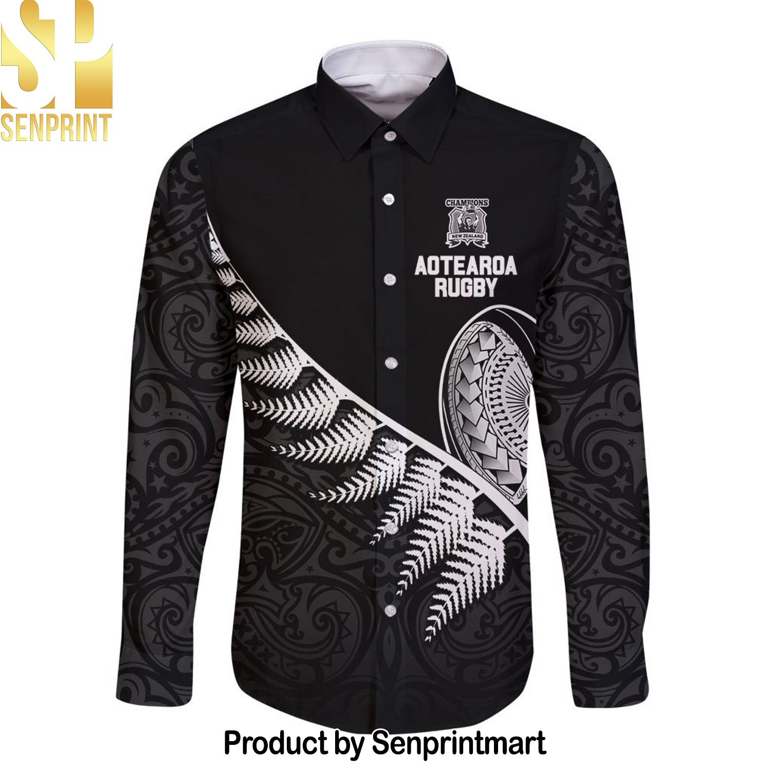 Custom New Zealand World Cup Long Sleeve Aotearoa Champion Rugby with Silver Fern Maori Ethnic Pattern All Over Print 3D Hawaiian Print Aloha Button Down Short Sleeve Shirt