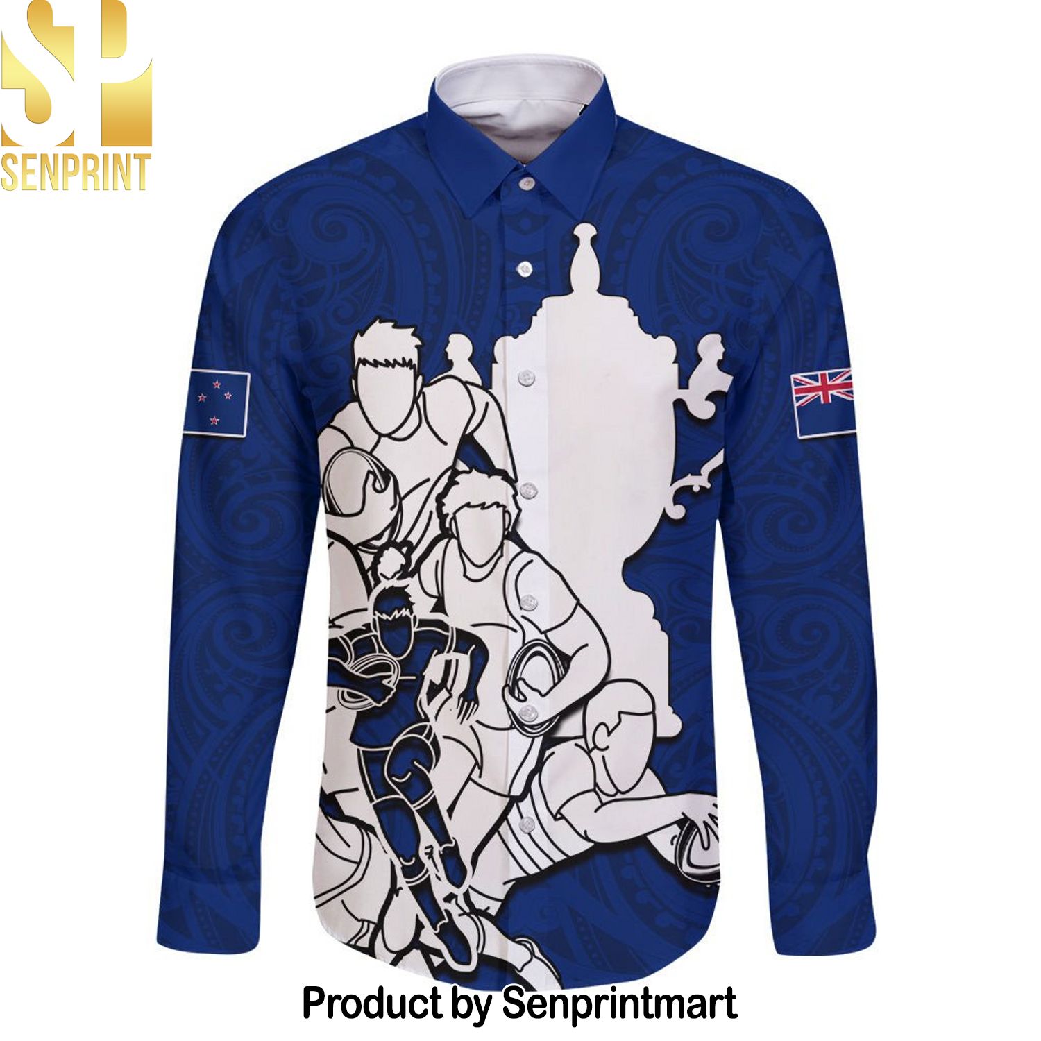 Custom New Zealand World Cup Long Sleeve Go Champion NZ Rugby Forever Maori Blue Style Classic Full Printed Hawaiian Print Aloha Button Down Short Sleeve Shirt