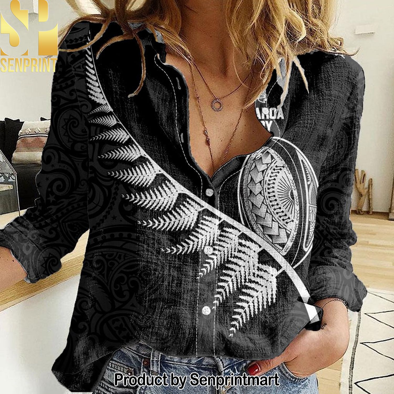 Custom New Zealand World Cup Women Aotearoa Champion Rugby with Silver Fern Maori Ethnic Pattern All Over Printed 3D Hawaiian Print Aloha Button Down Short Sleeve Shirt