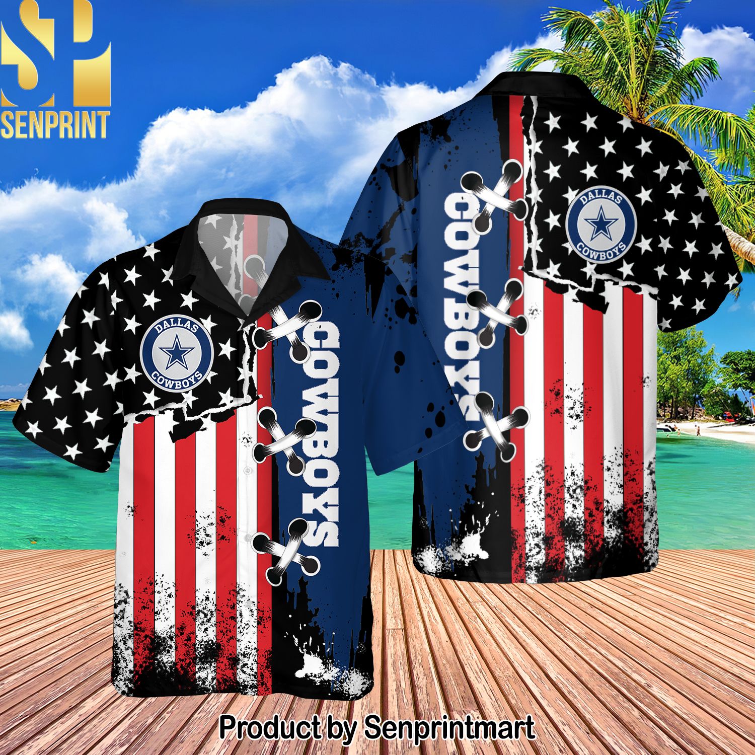 Dallas Cowboys National Football League American Flag Color Independence Day Full Printed Hawaiian Shirt