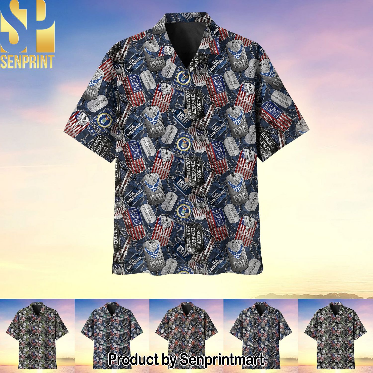 Dog Tag Pattern US Veteran MultiService Classic Hawaiian Print Aloha Button Down Short Sleeve Shirt