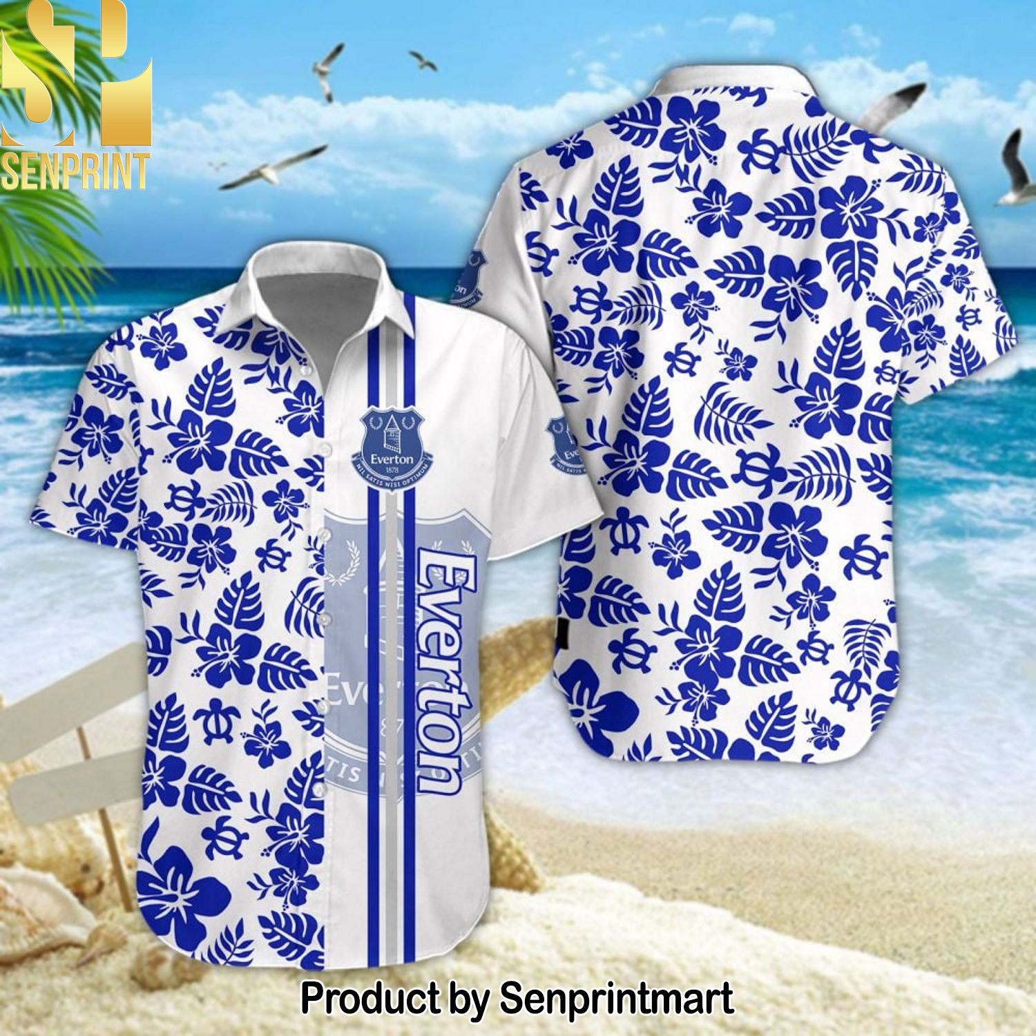 Everton Football Club Best Combo All Over Print Hawaiian Print Aloha Button Down Short Sleeve Shirt