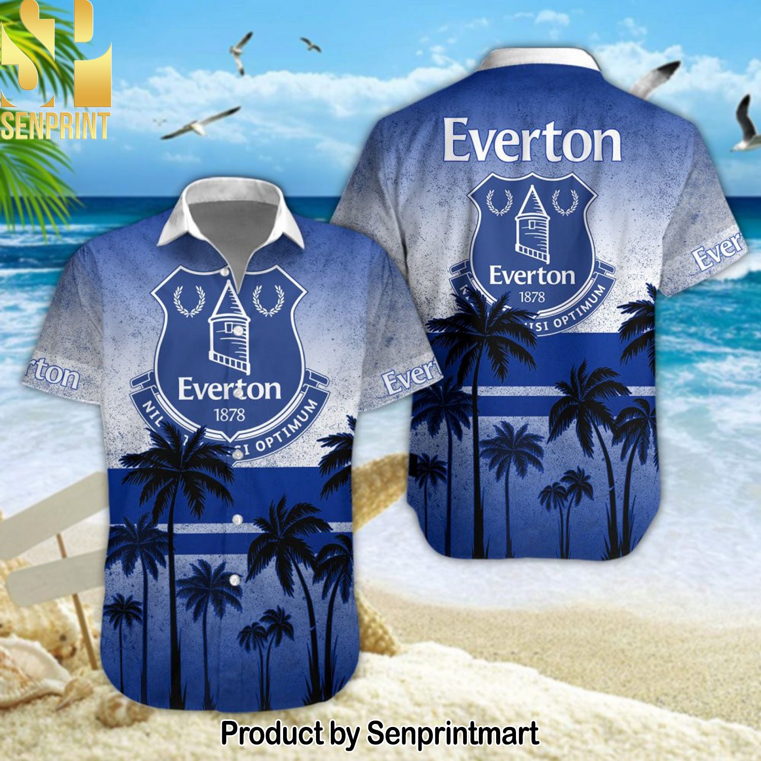 Everton Football Club Full Print Unisex Hawaiian Print Aloha Button Down Short Sleeve Shirt