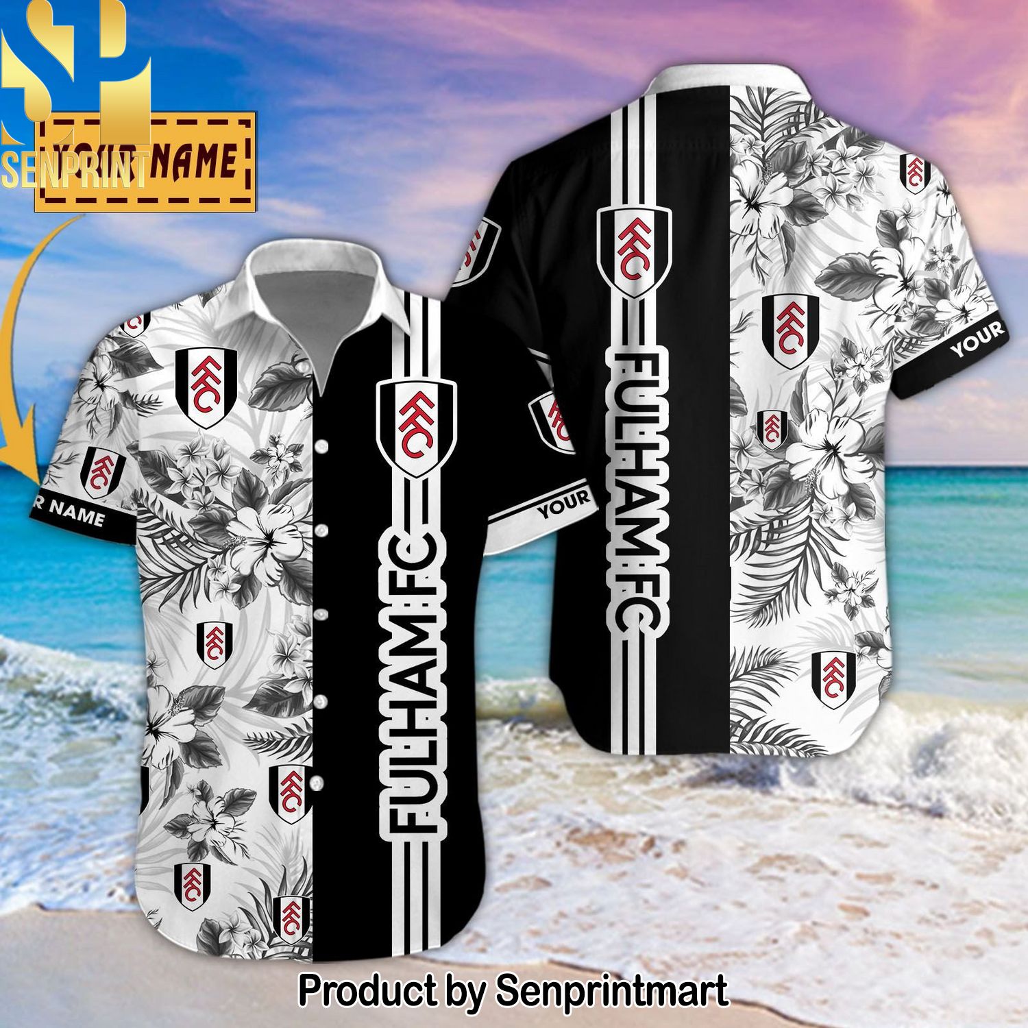 Fulham Football Club Personalized Full Printed Classic Hawaiian Print Aloha Button Down Short Sleeve Shirt