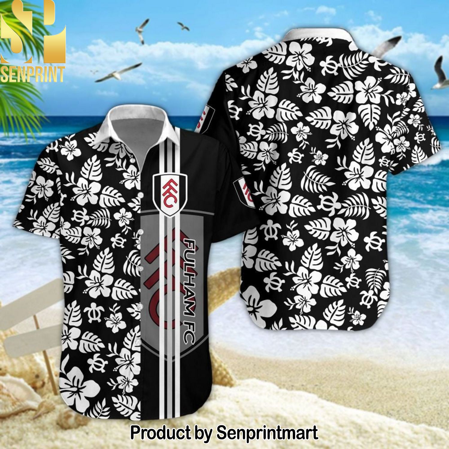 Fulham Hot Version All Over Printed Hawaiian Print Aloha Button Down Short Sleeve Shirt