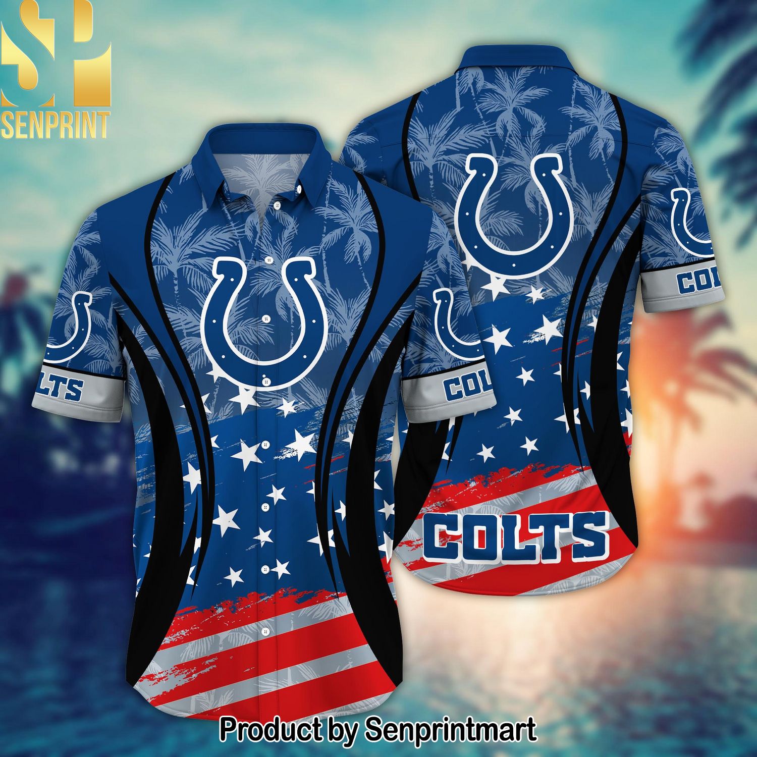 Indianapolis Colts National Football League Summer 4th Of July USA Flag All Over Printed Hawaiian Shirt