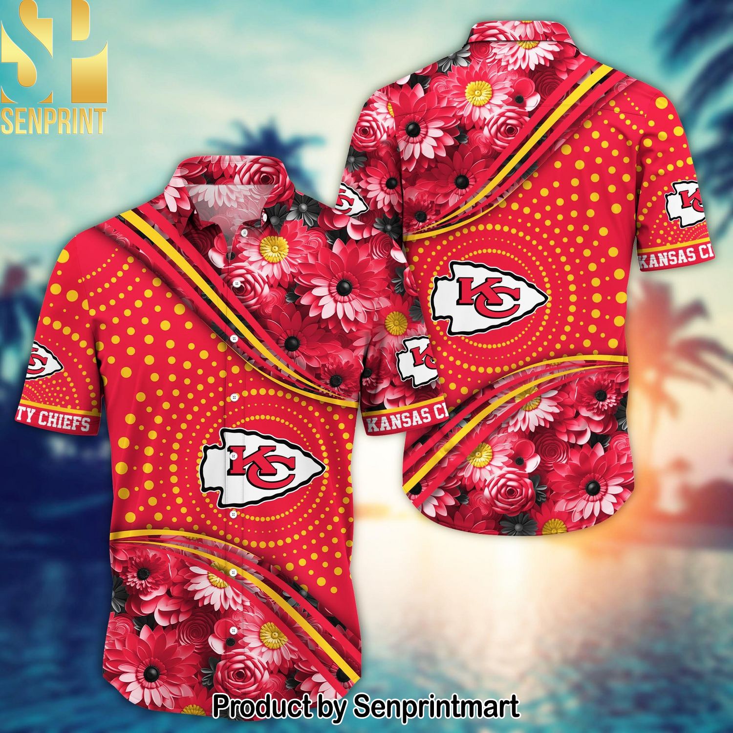 Kansas City Chiefs 3D Full Print Hawaiian Print Aloha Button Down Short Sleeve Shirt